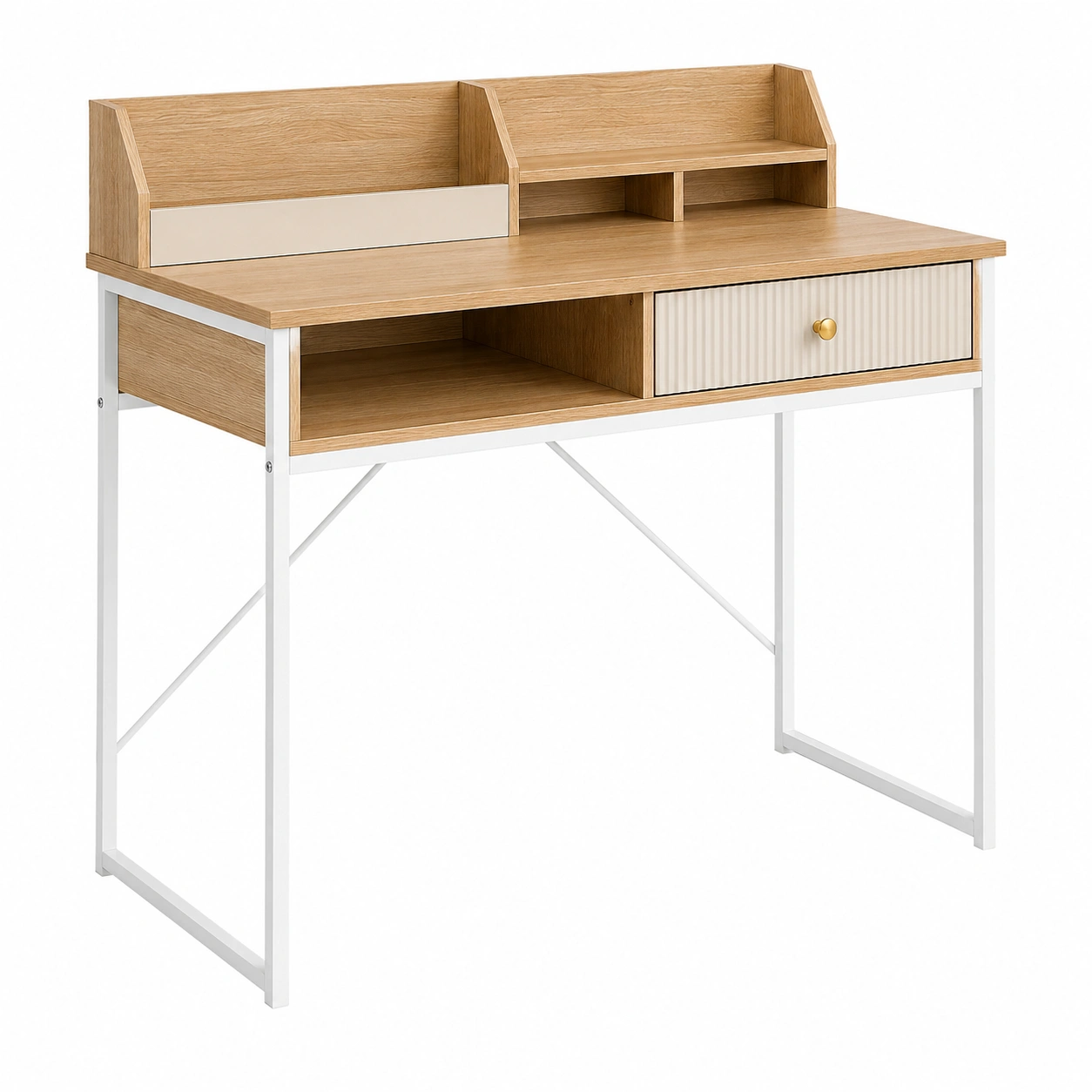 Mesa de escritorio nordica con organizador superior y cajon decorativo- warmiro