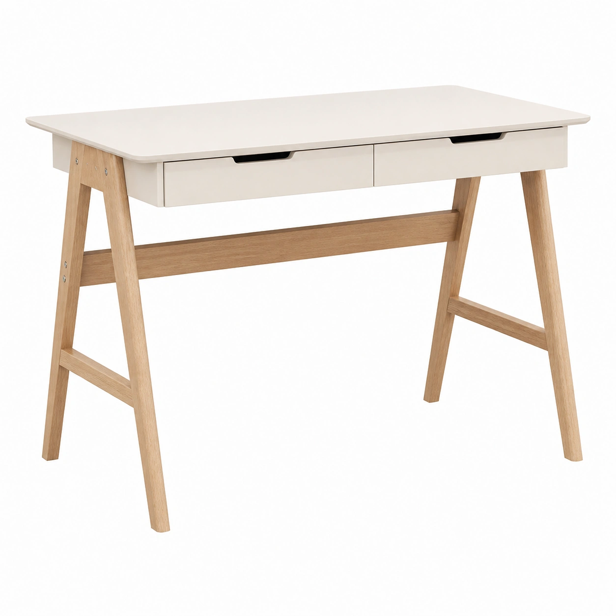 Mesa de escritorio nordica con doble cajon y patas de madera natural- warmiro