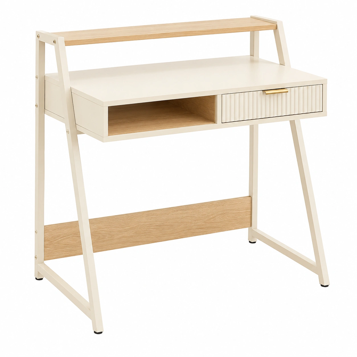 Mesa de escritorio nordica con estante superior y cajon decorativo- warmiro
