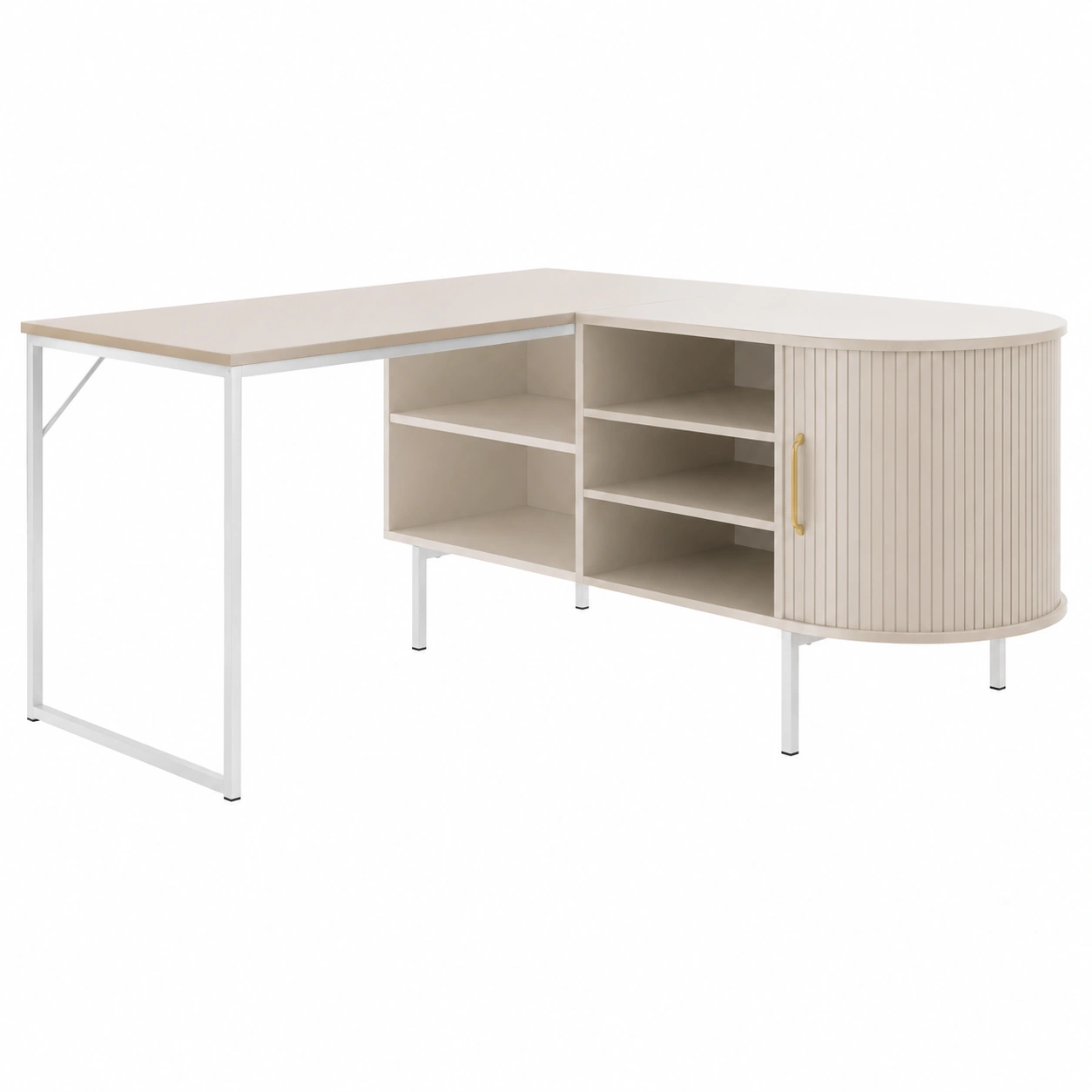 Mesa de escritorio esquinera moderna con armario lateral y estantes abiertos- warmiro