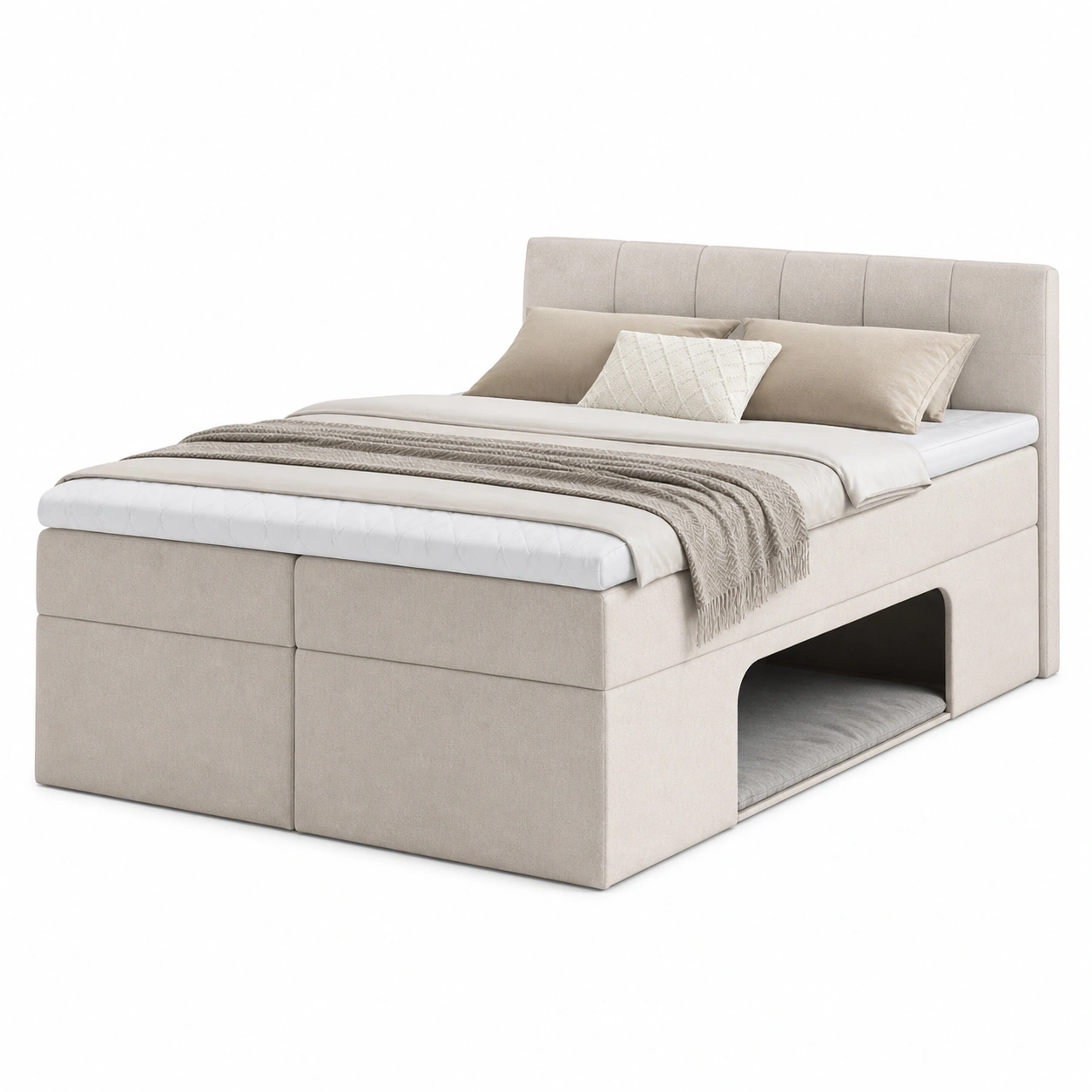 Boxbett 180x200 cm Polsterbett mit Stauraum und Haustierhoehle Modern Doppelbett Beige-furnazio 