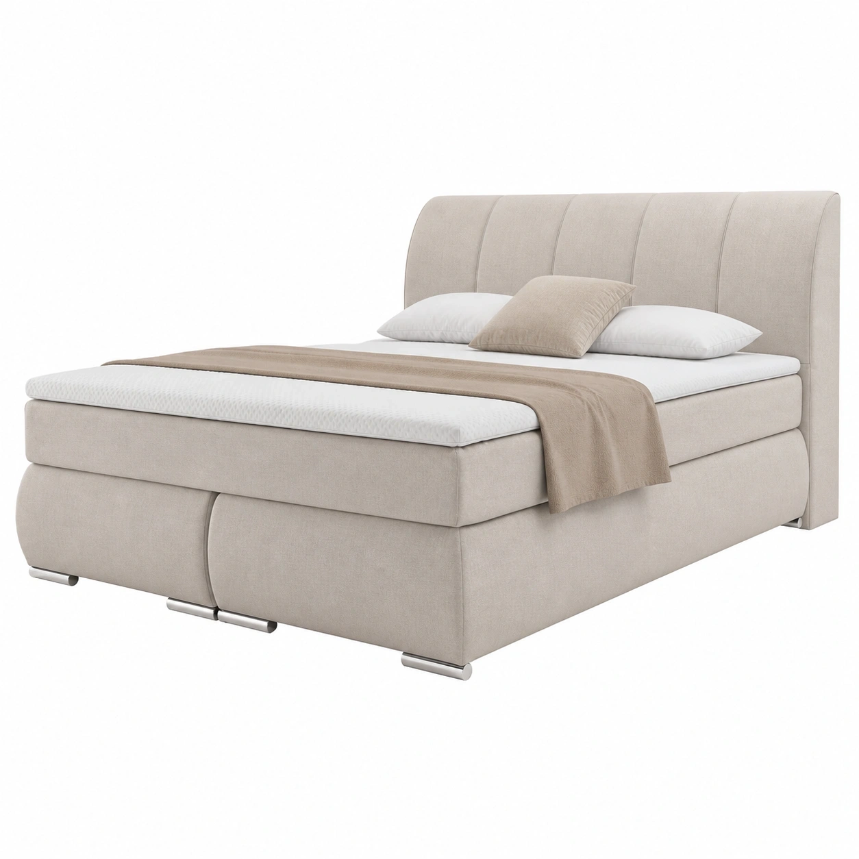 Boxspringbett Gepolstert Stoff Beige 180x200 cm Komfortbett mit Hohem Kopfteil und Federkernsystem-furnazio 