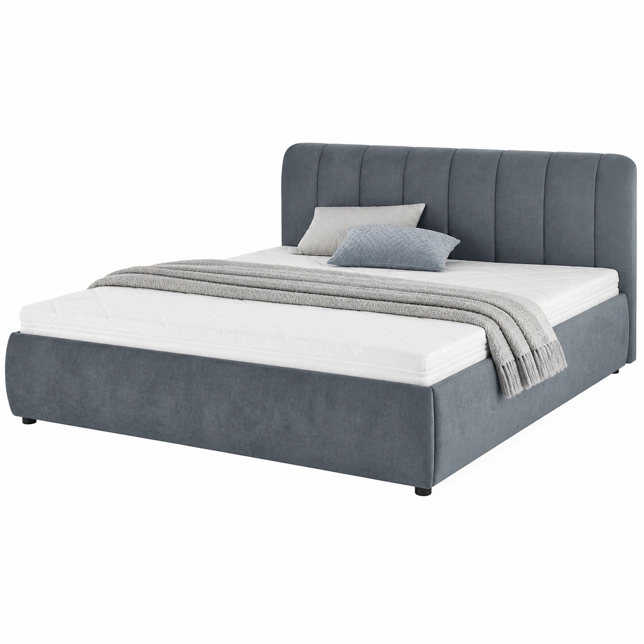 Boxspringbett 180x200 cm Flachgewebe Modern Gepolstert Kopfteil Vertikal Grau Design-furnazio 