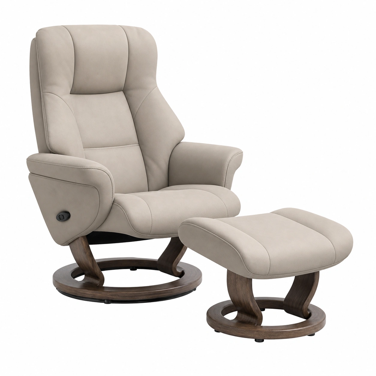 Komfort Relaxsessel mit Hocker Beige Drehfunktion Holzoptik Modern-furnazio 