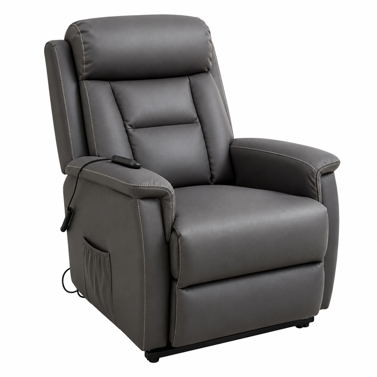 Massagesessel Relax Komfort elektrisch verstellbar Dunkelgrau Kunstleder Wohnzimmersessel Buerostuhl Fernsehsessel mit Fernbedienung und Seitentasche 77x91x80 cm-furnazio 