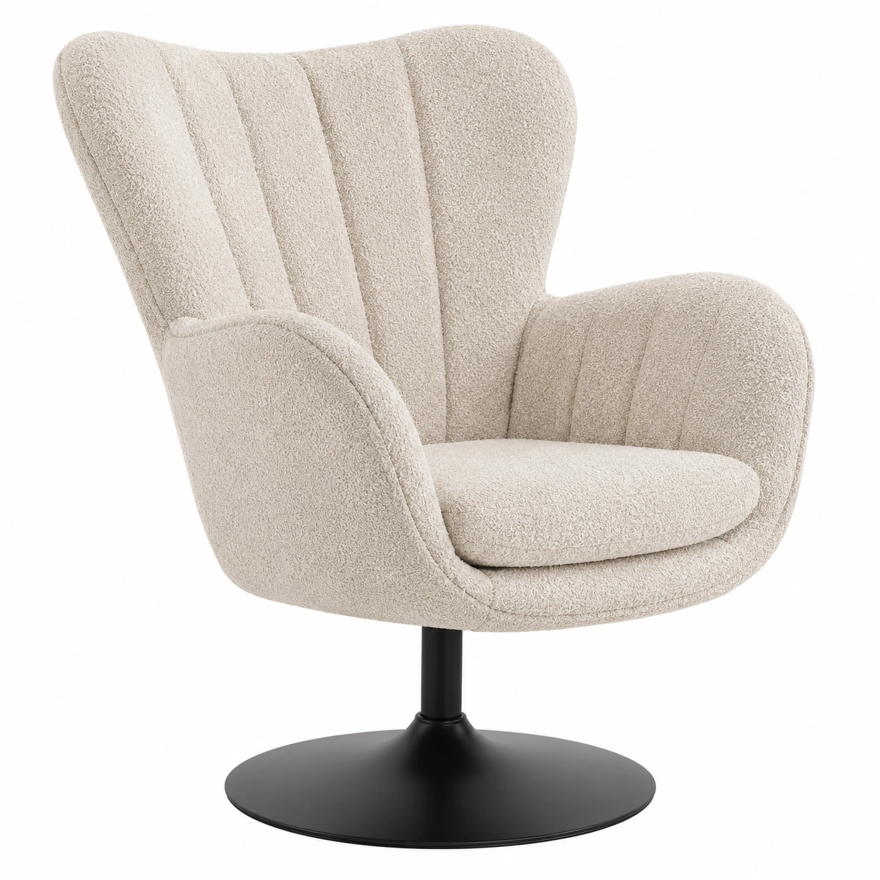 Moderner Drehstuhl gepolstert Boucle Stoff Beige mit Armlehnen und Metallfuss-furnazio 
