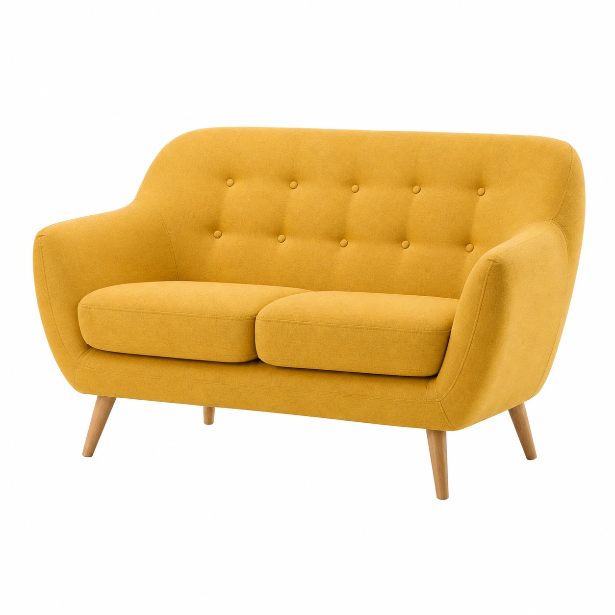 Modernes 2-Sitzer Sofa Skandinavisches Design Senfgelb Stoffsofa mit Holzfuessen 137 x 95 x 101 cm-furnazio 