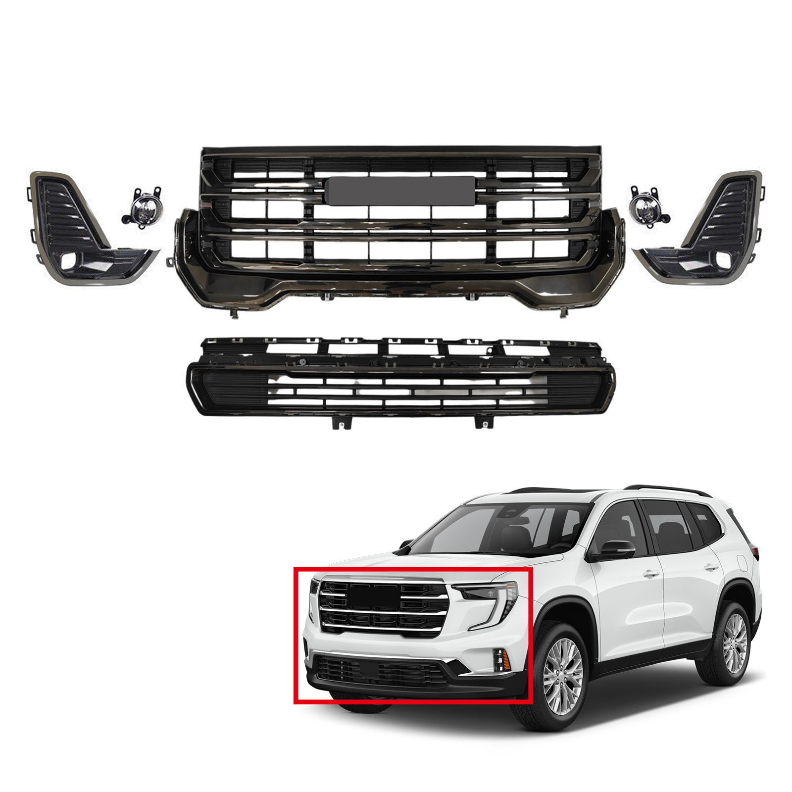 Front Bumper Grille Assembly Compatible with 2020-2024 GMC Acadia Black Grille Trim Replacement