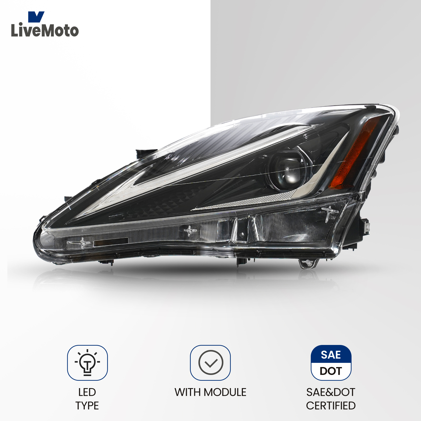 LED Headlight Assembly Compatible with New Pair LED DRL Sequential Headlight Signal For 2006-2013 IS250 IS350
