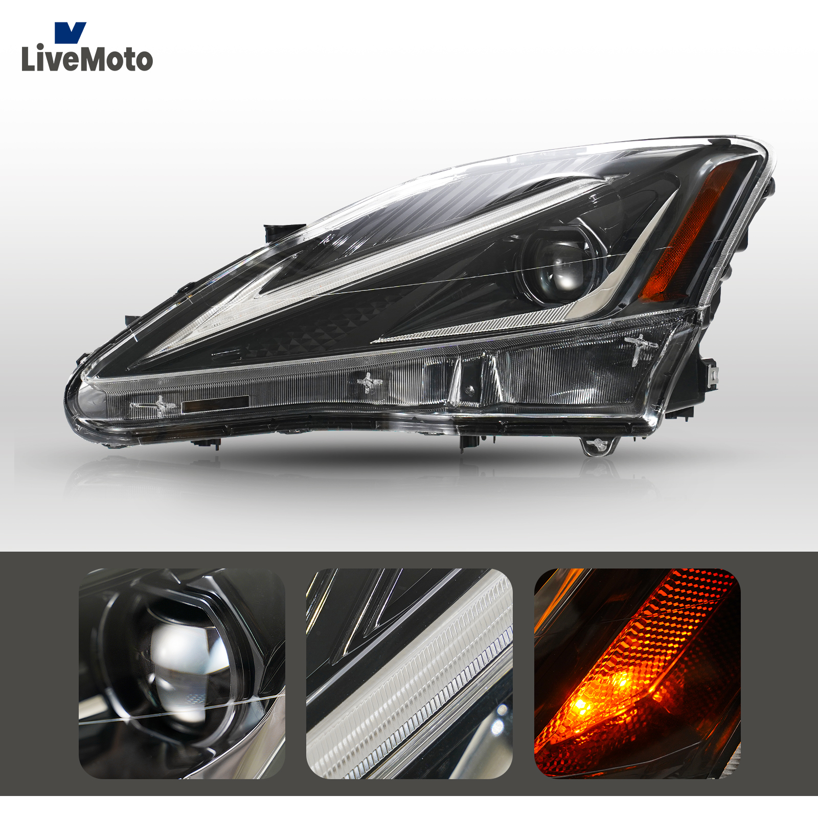 LED Headlight Assembly Compatible with New Pair LED DRL Sequential Headlight Signal For 2006-2013 IS250 IS350