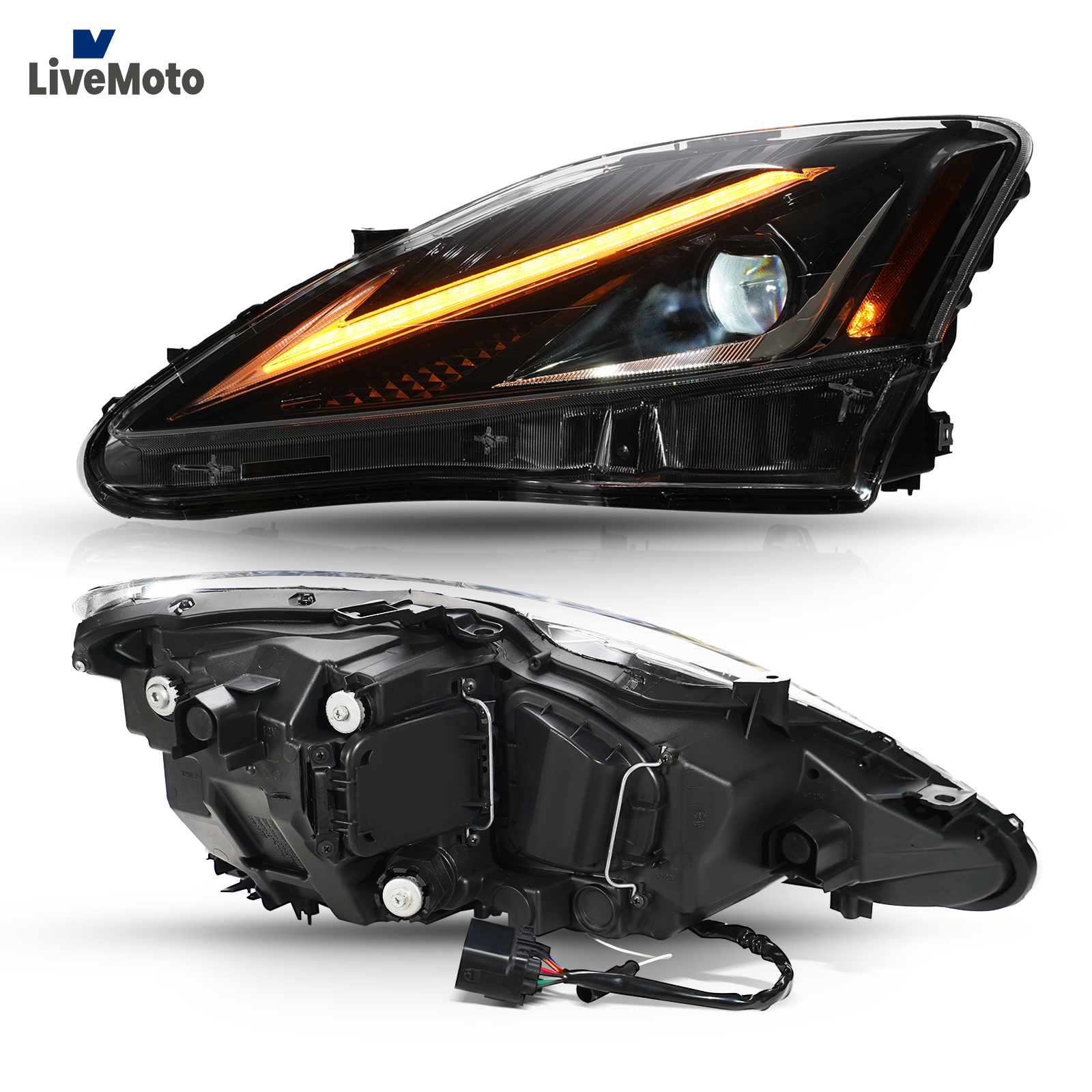 LED Headlight Assembly Compatible with New Pair LED DRL Sequential Headlight Signal For 2006-2013 IS250 IS350