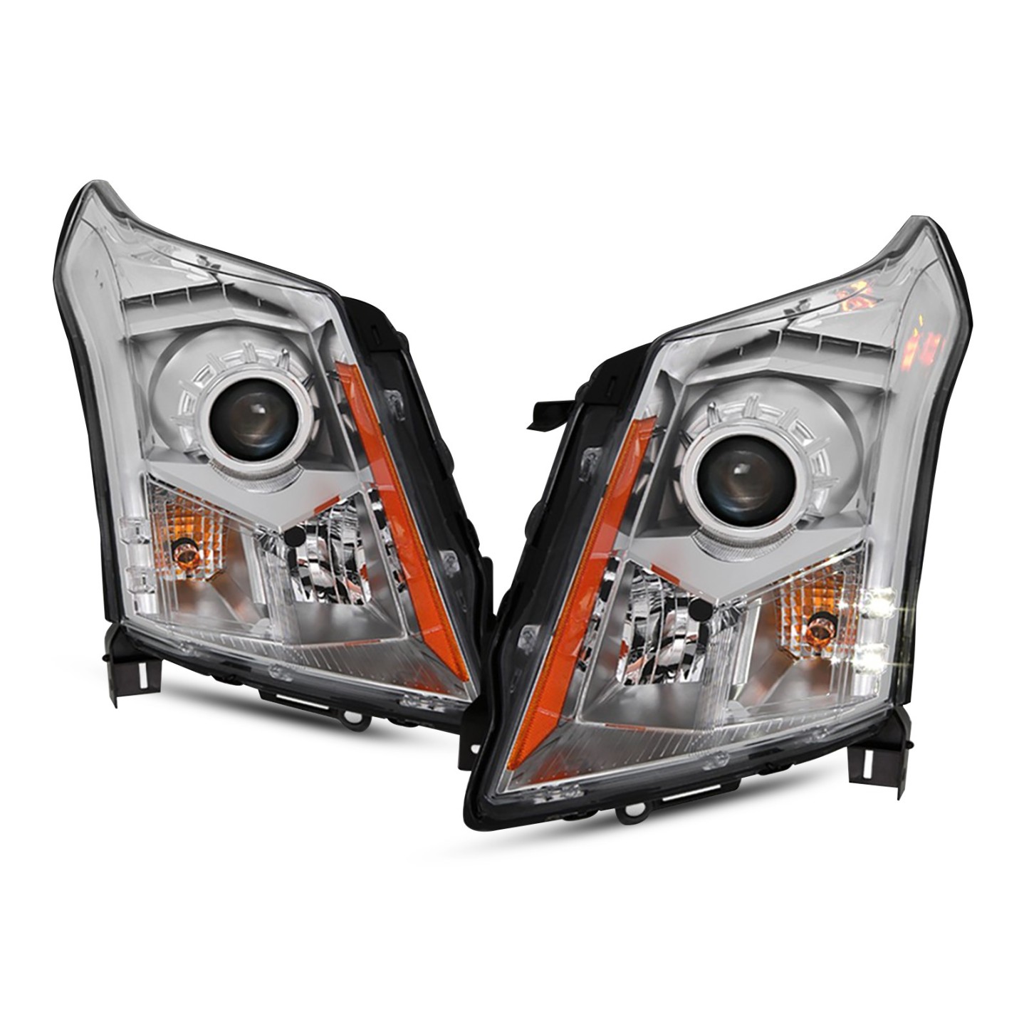 Left and right halogen projector headlight assemblies for a 2010&ndash;2016 Cadillac SRX