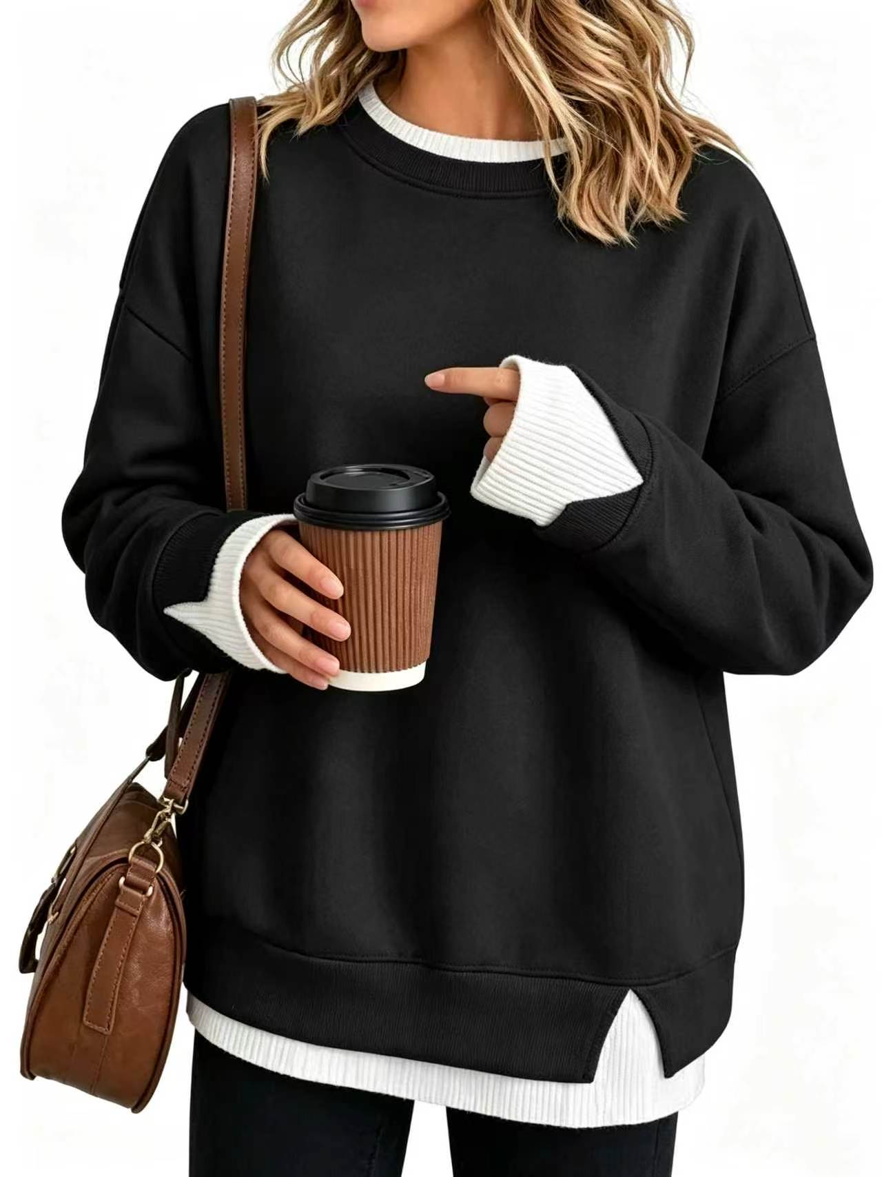 Women's Fake Two Piece Layered Crewneck Sweatshirt