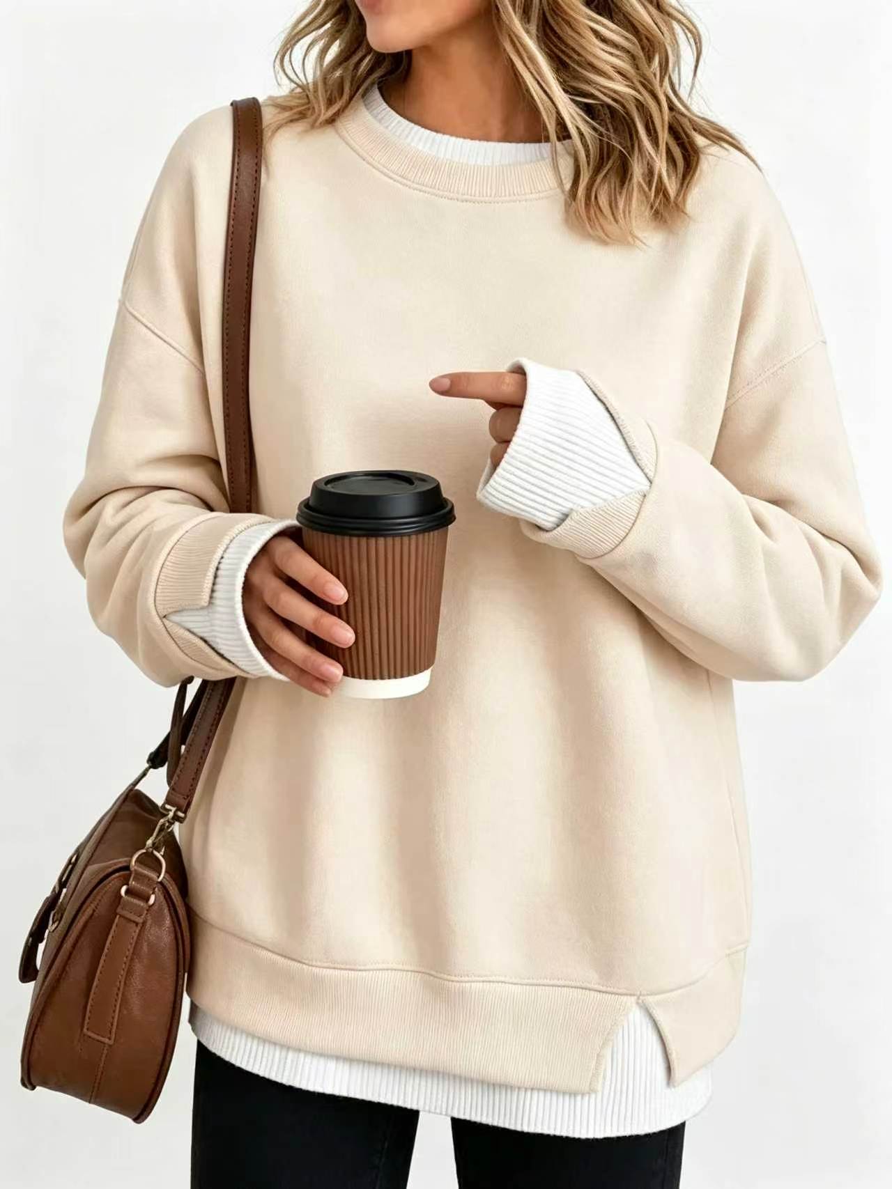 Women's Fake Two Piece Layered Crewneck Sweatshirt