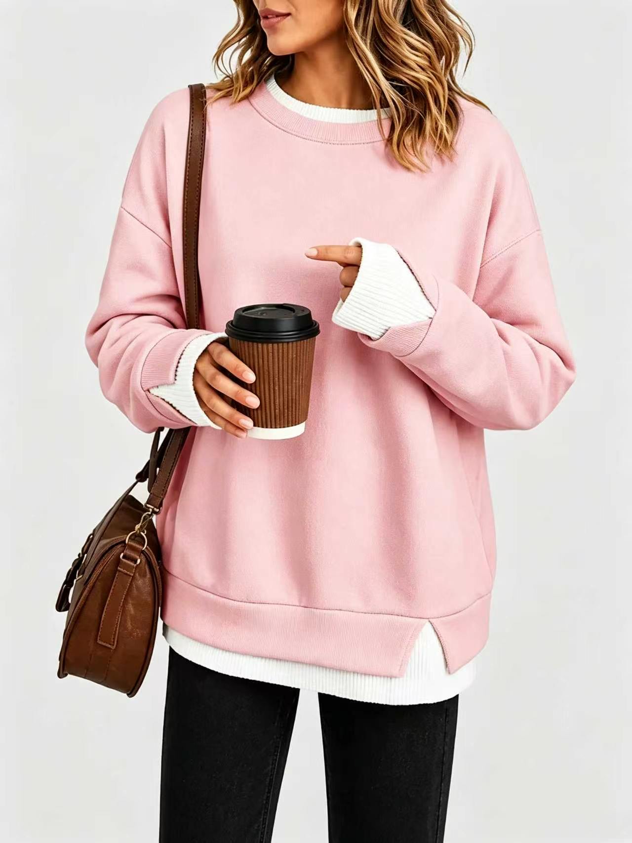 Women's Fake Two Piece Layered Crewneck Sweatshirt