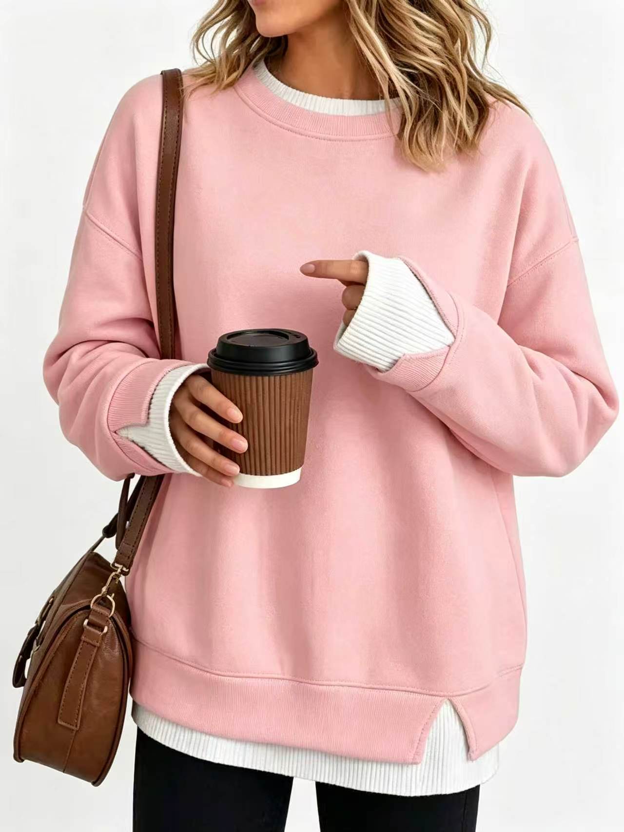 Women's Fake Two Piece Layered Crewneck Sweatshirt