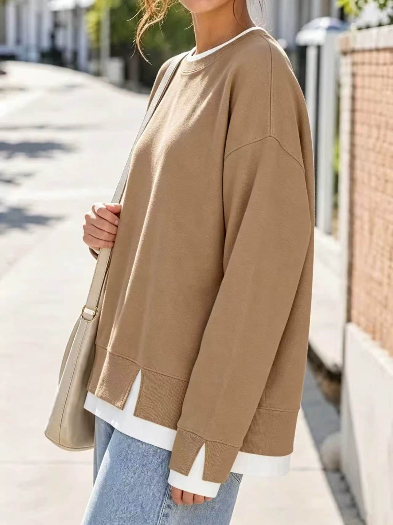 Women's Fake Two Piece Layered Crewneck Sweatshirt