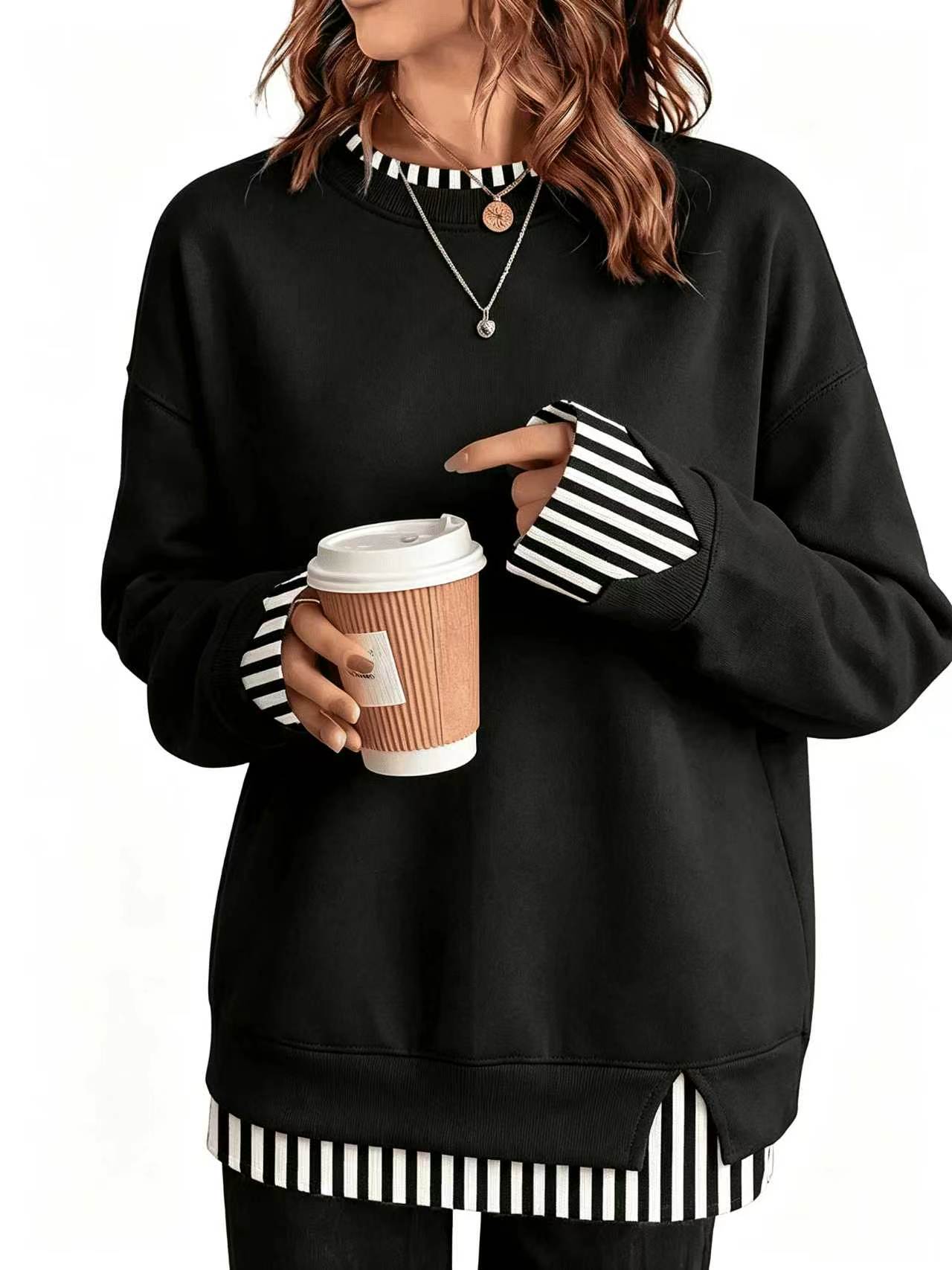 Women's Fake Two Piece Layered Crewneck Sweatshirt