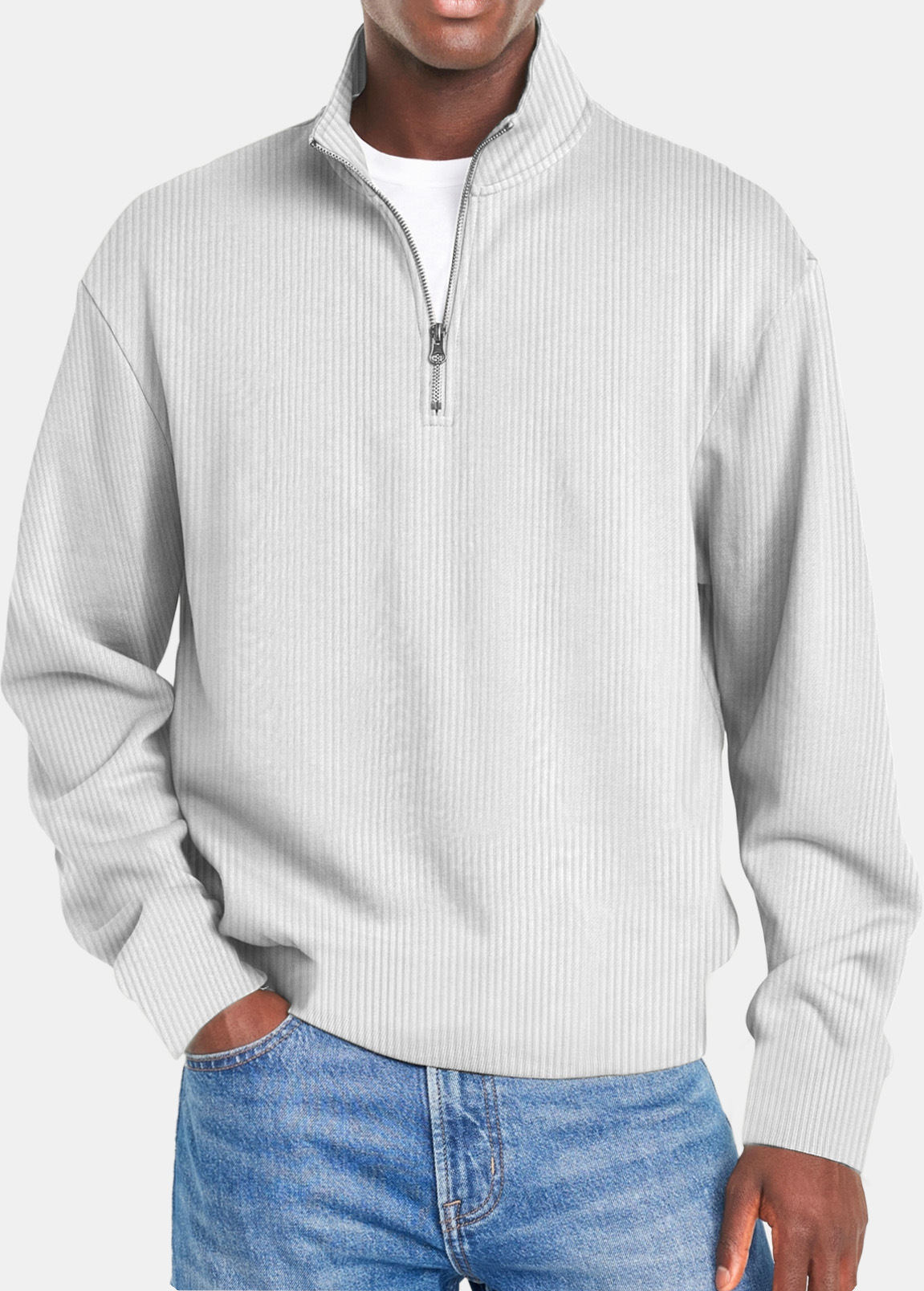 Men's long-sleeve zip-neck polo shirt