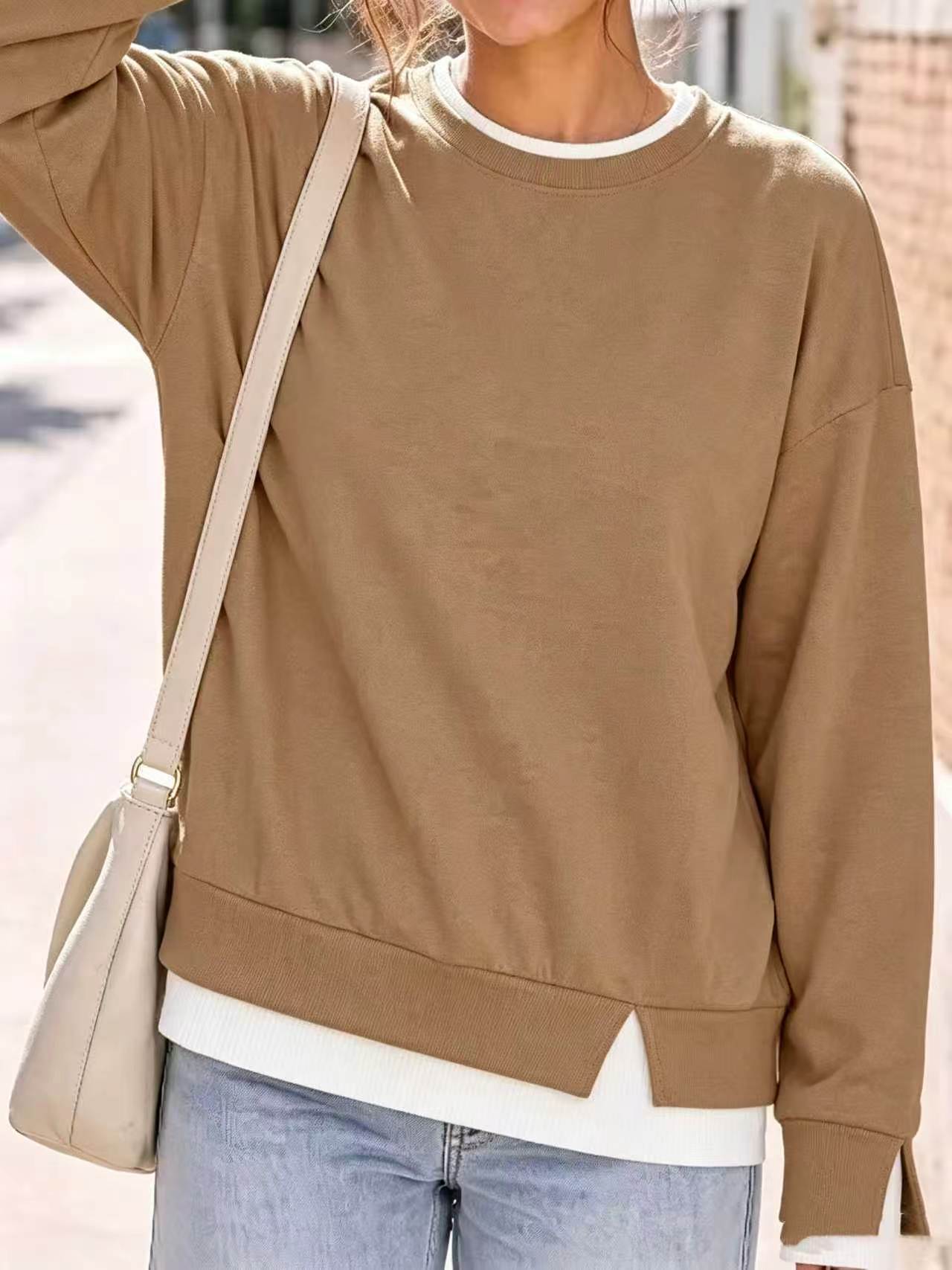 Women's Fake Two Piece Layered Crewneck Sweatshirt