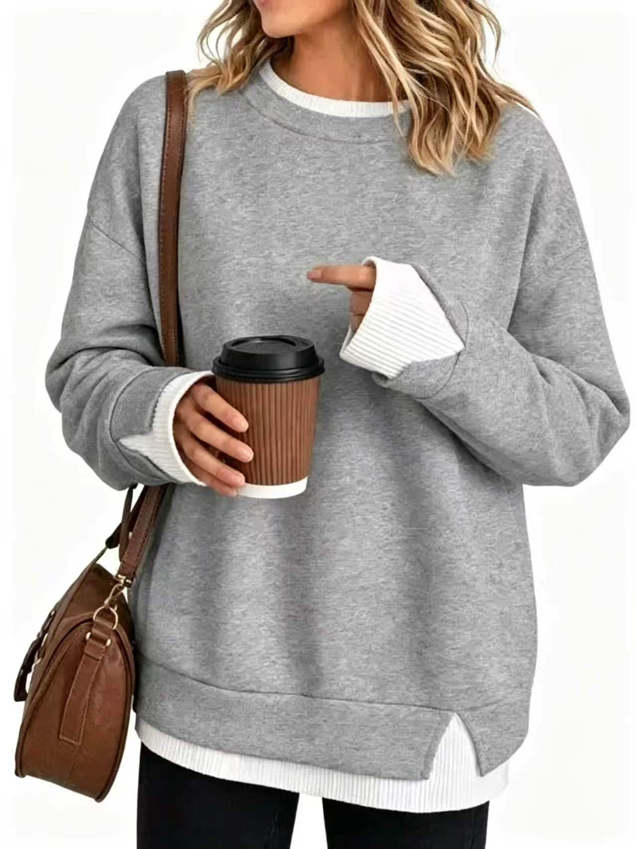 Women's Fake Two Piece Layered Crewneck Sweatshirt