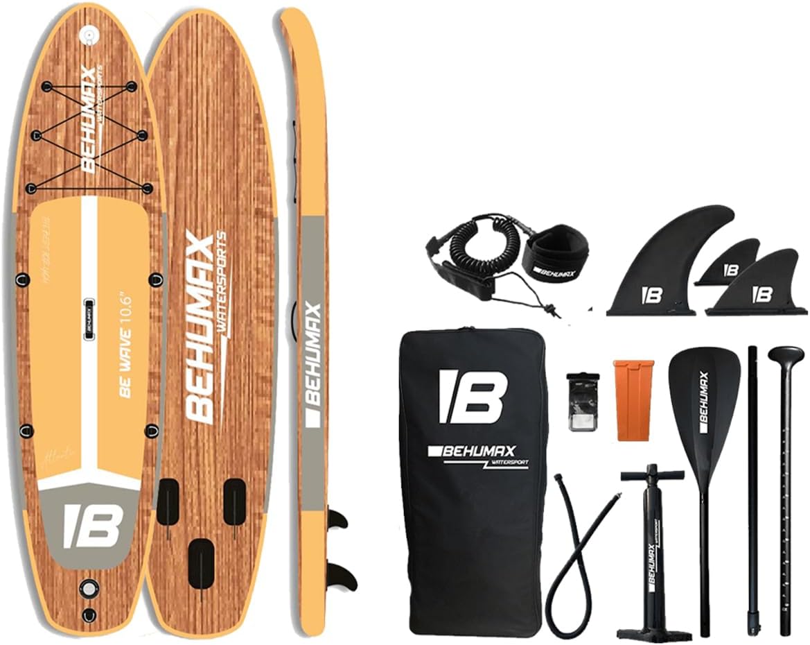 BEHUMAX Be Wave Atlantic 11 tabla paddle surf 335 x 84 x 15 cm - PVC - remo ajustable - marrón naranja-Palolyhaven
