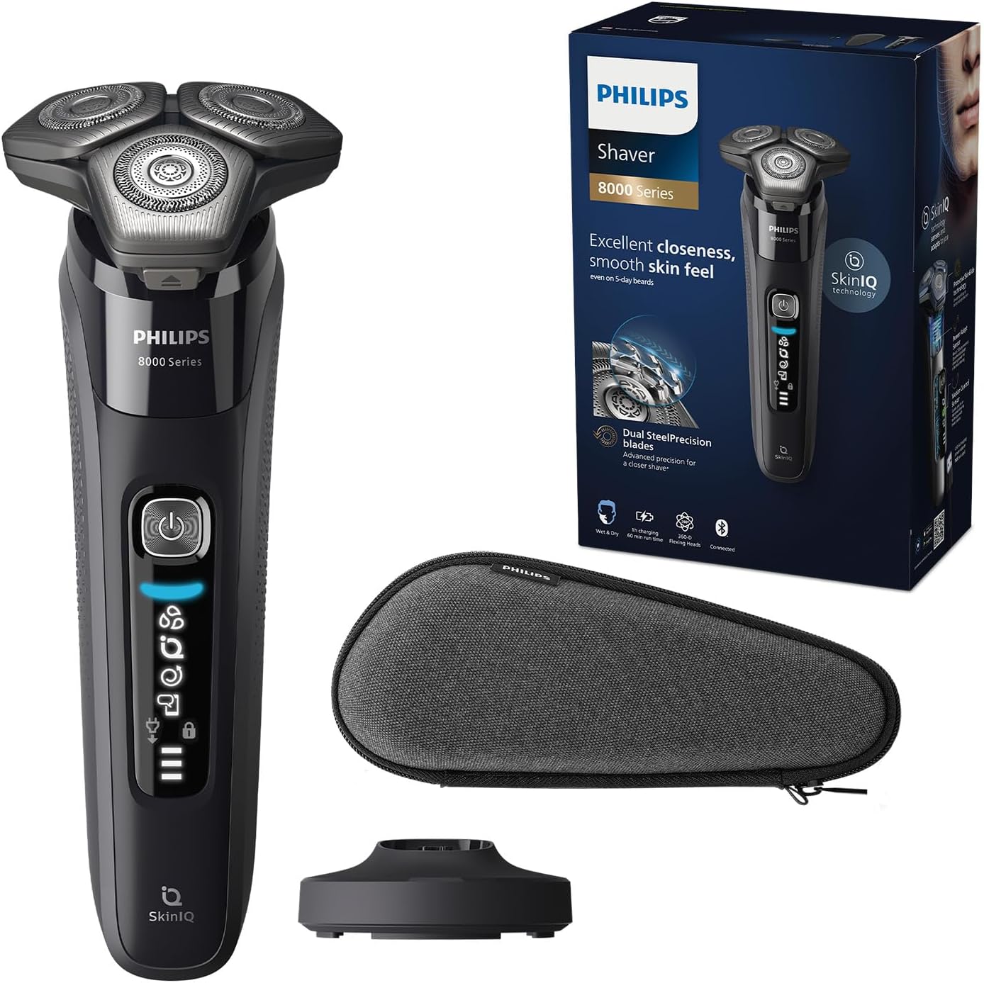 Afeitadora Eléctrica Philips Shaver Serie 8000 S869635 Negra - Máquina de Afeitar Hombre Wet Dry SkinIQ USB y 50 Min de Autonomía-Palolyhaven
