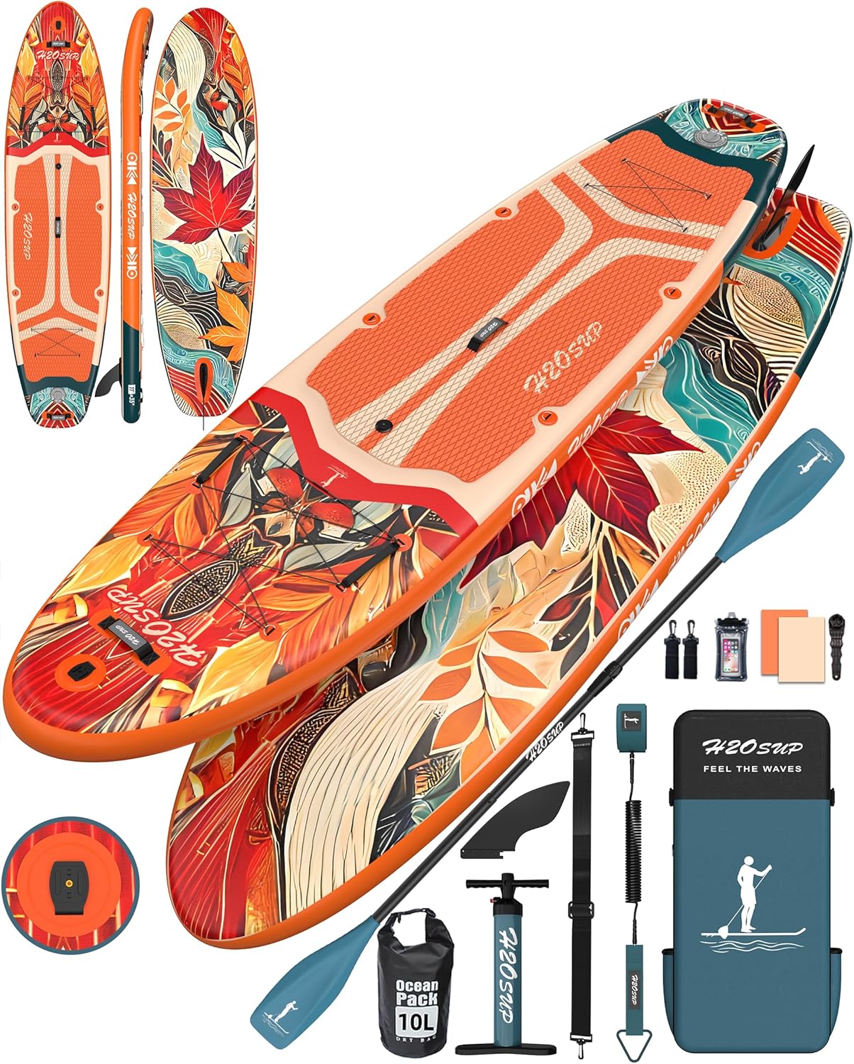 Tabla Paddle Surf Hinchable H2OSUP 335x88 cm para 1 o 2 Personas - PVC Resistente - Color Naranja - Capacidad 195 kg - Con Accesorios Completos-Palolyhaven