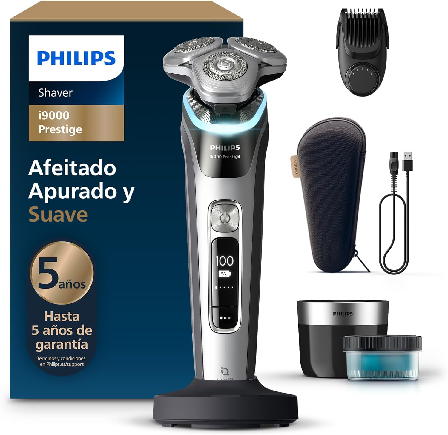 Afeitadora Eléctrica Philips i9000 Prestige XP920430 Negra - SkinIQ Seco Mojado Recargable con Centro Limpieza Recortador y Estuche-Palolyhaven