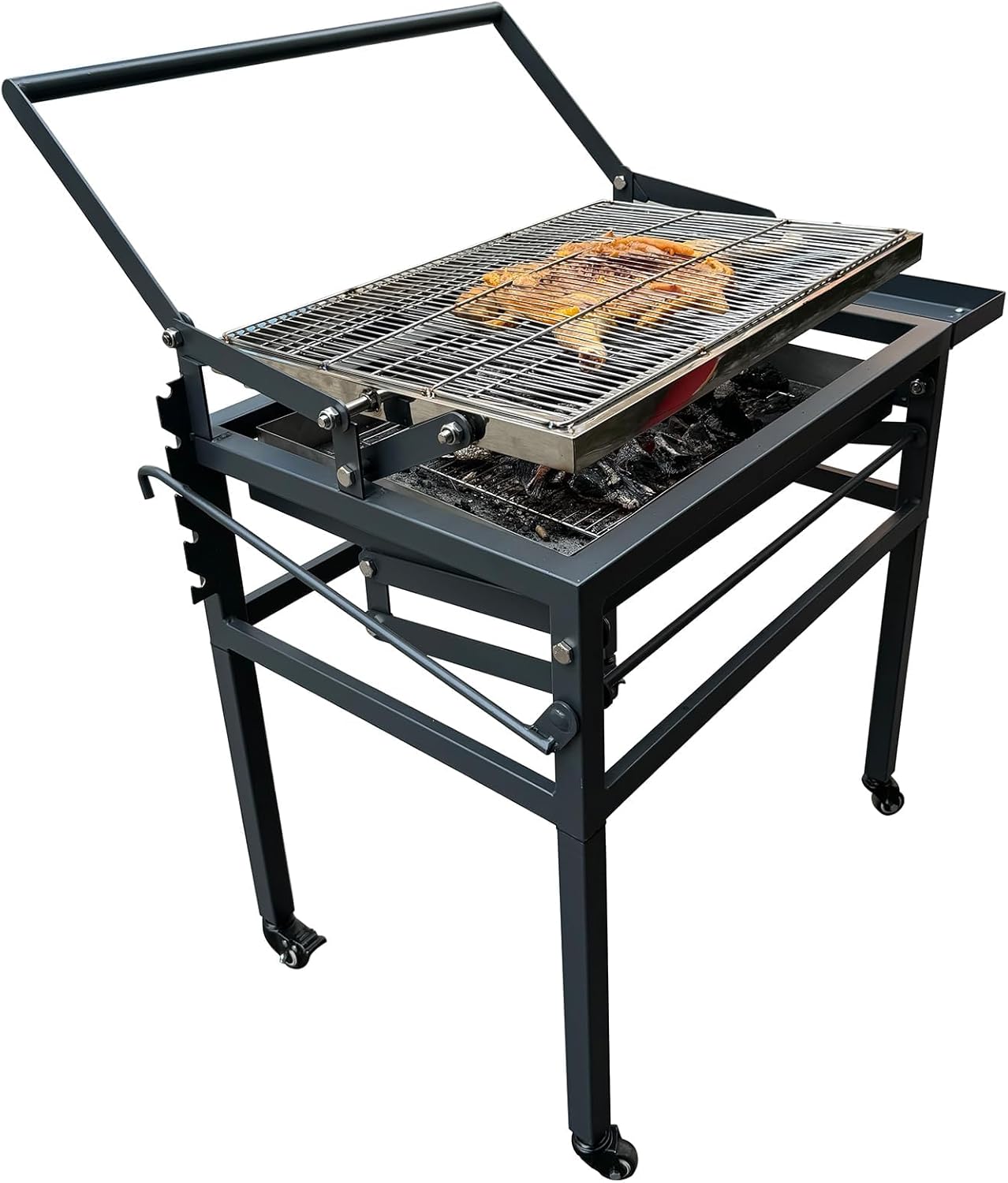 Barbacoa de Carbón Giratoria 360 Grados con Ruedas y Parrilla de Acero Inoxidable - Parrilla Exterior con Bandeja de Carbón Ajustable para Jardín y Patio-Palolyhaven