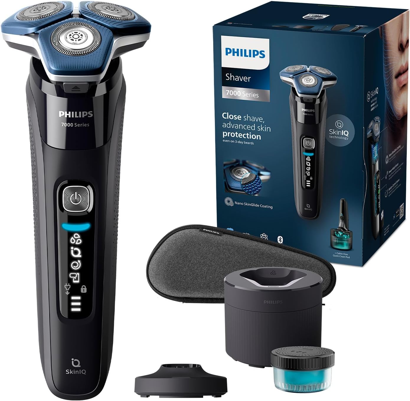 Afeitadora Eléctrica Philips Serie 7000 S788655 Negra - Máquina de Afeitar Hombre Seco Mojado 45 Cuchillas Recargable y Centro de Limpieza-Palolyhaven