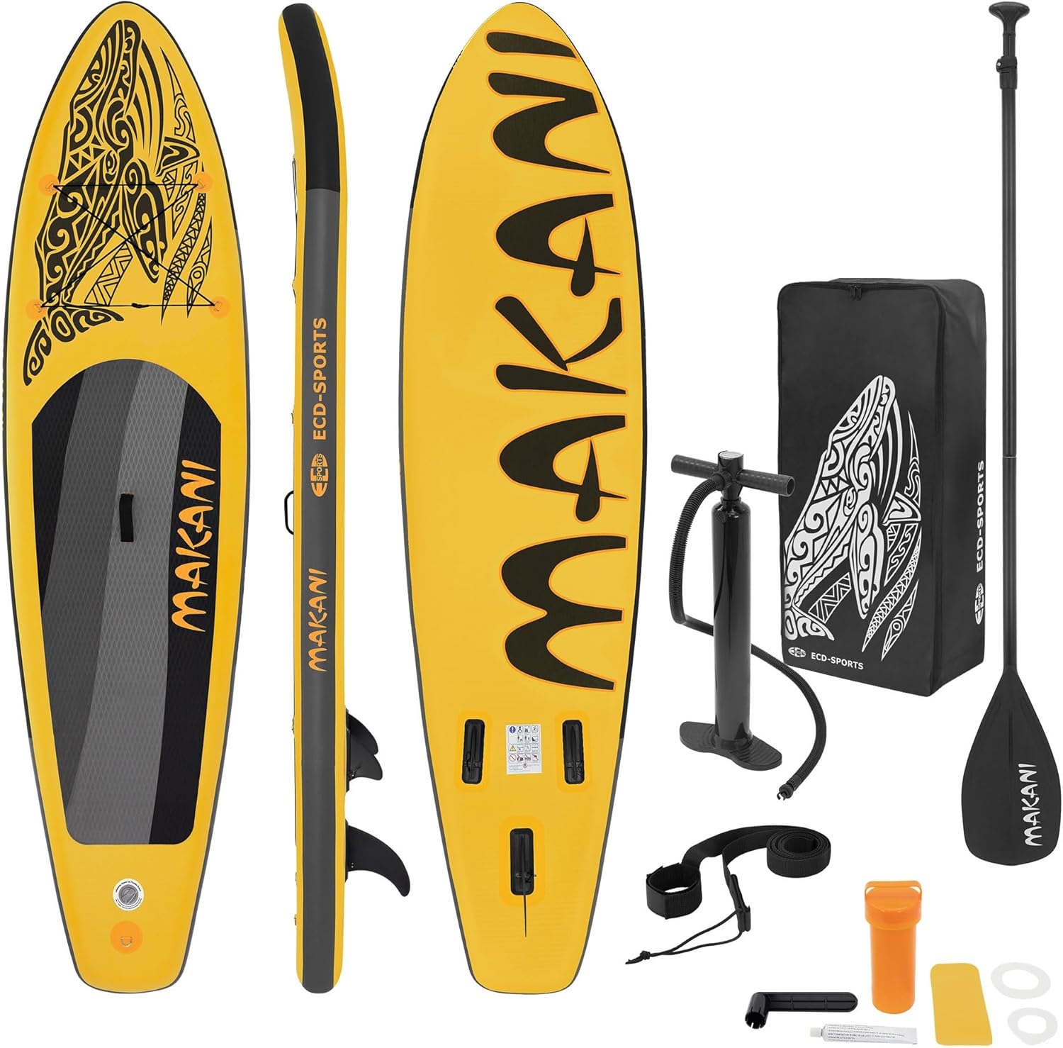 ECD Germany Makani tabla paddle surf inflable 320 x 80 cm - PVC EVA - grosor 15 cm - amarillo-Palolyhaven