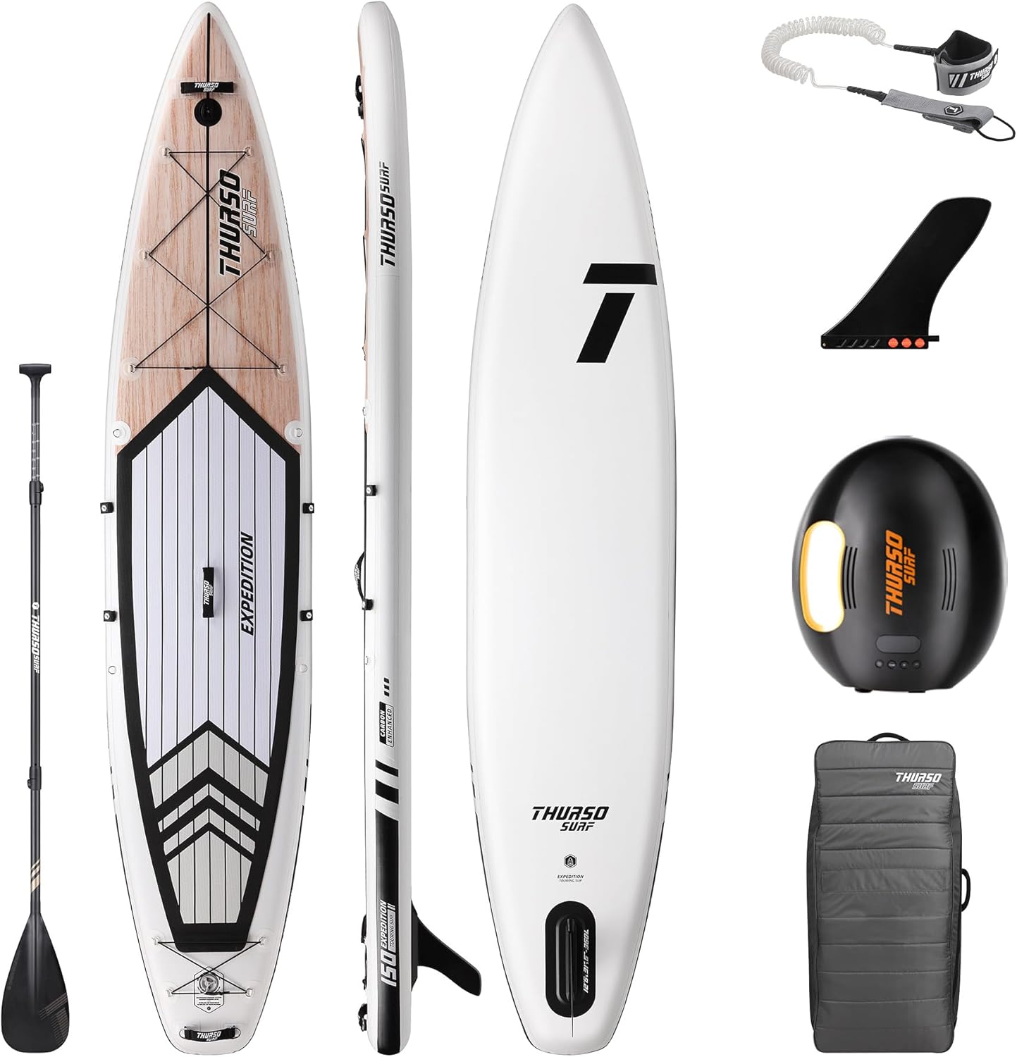 THURSO SURF Expedition Touring tabla SUP inflable - PVC - 351 x 76 cm - paquete touring - color madera-Palolyhaven