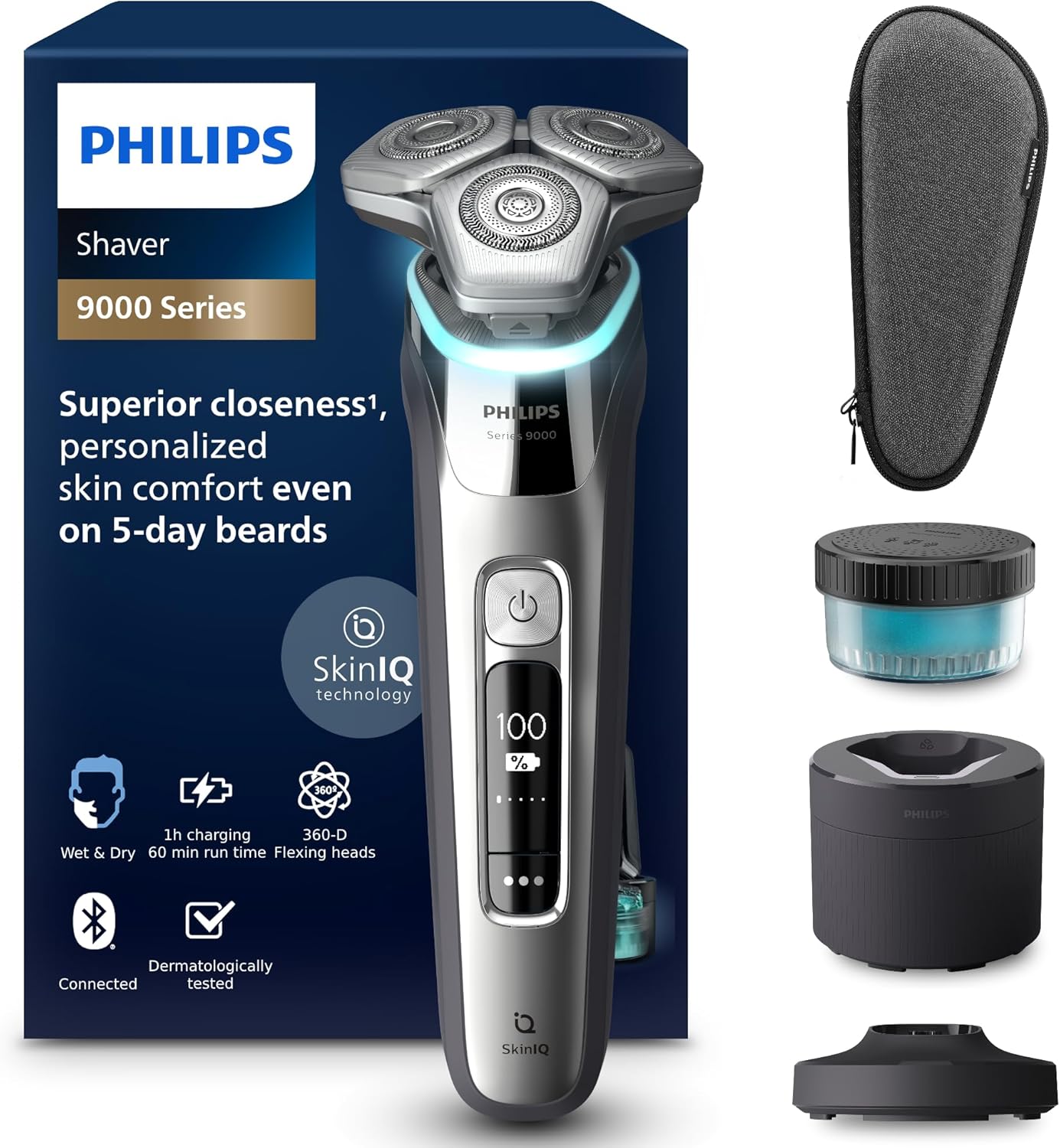 Afeitadora Eléctrica Philips Serie 9000 S997455 Cromo Oscuro - 72 Cuchillas Carbono Diamantado Seco Mojado y Base Carga-Palolyhaven