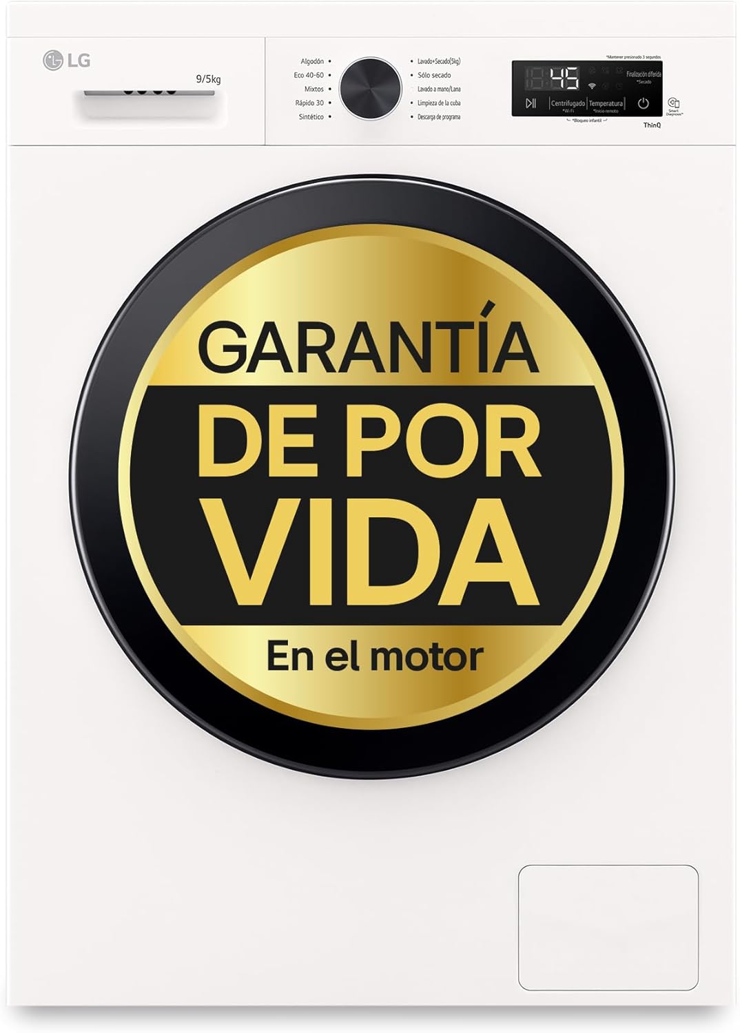 Lavadora secadora LG W4X1095NWK - lavado de 9 kg y secado de 5 kg - 1400 rpm - Inverter Direct Drive - Steam - WiFi ThinQ - blanca-Palolyhaven