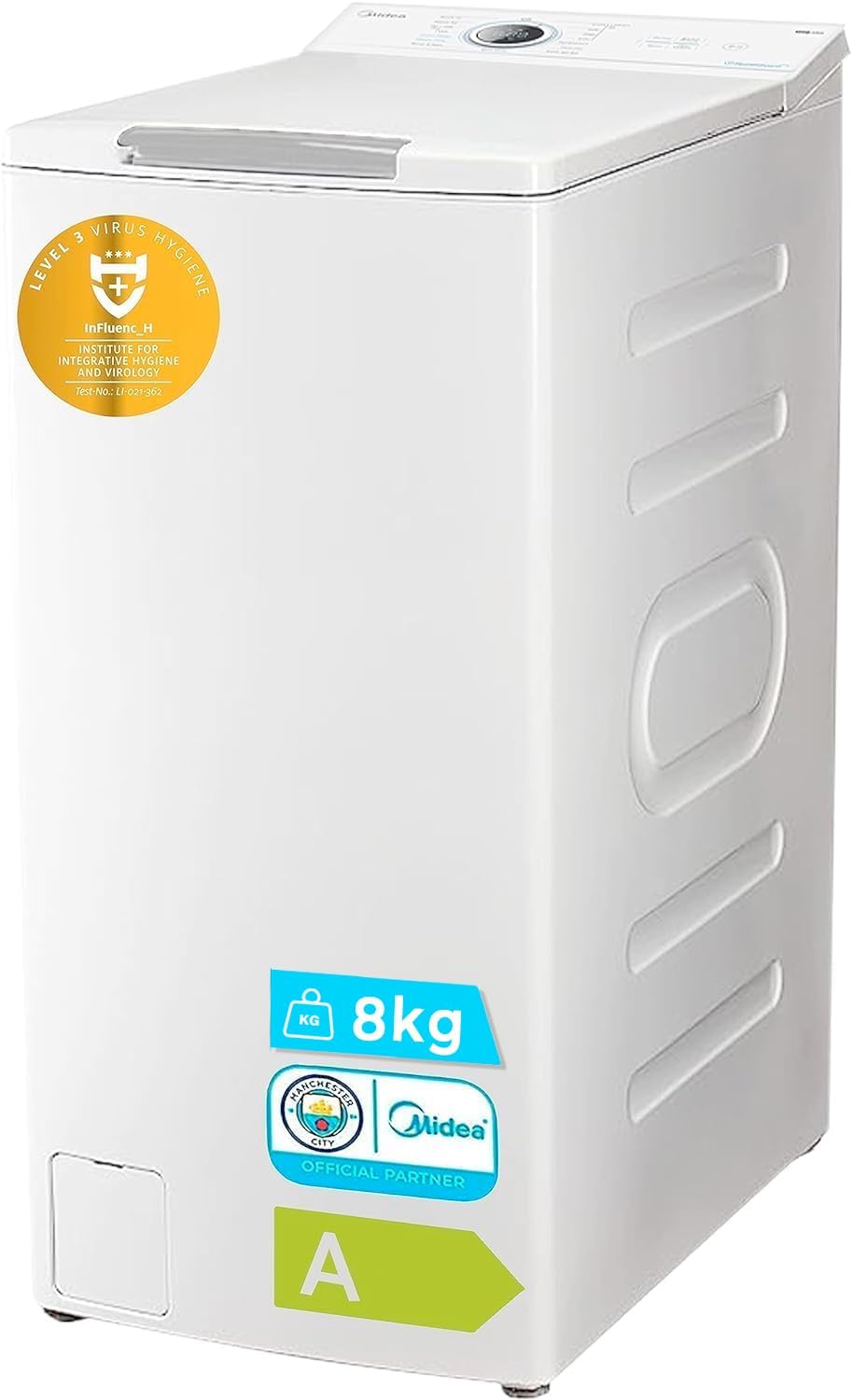 Lavadora Midea de carga superior - 8 kg - 1300 rpm - 15 programas - vapor - lavado rápido - modo ECO - diseño ultra slim - blanca-Palolyhaven
