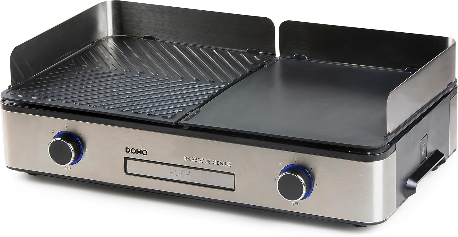 DOMO DO9259G Barbecue Genius barbacoa eléctrica mesa - 2200 W - 2 zonas temperatura - parrilla panini - negro-Palolyhaven