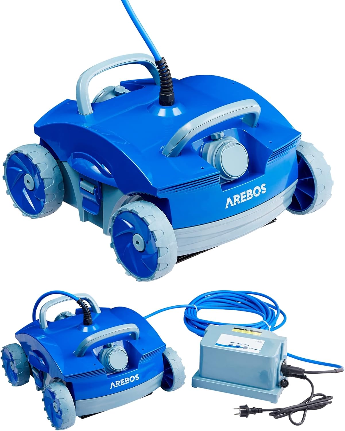 Arebos Robot Automatico Piscinas 50m3 Aspirador Limpiafondos Suelo 2 Modos Limpieza Cable Electrico 13m Azul - Robot Piscina Arebos Limpieza Automatica-Palolyhaven