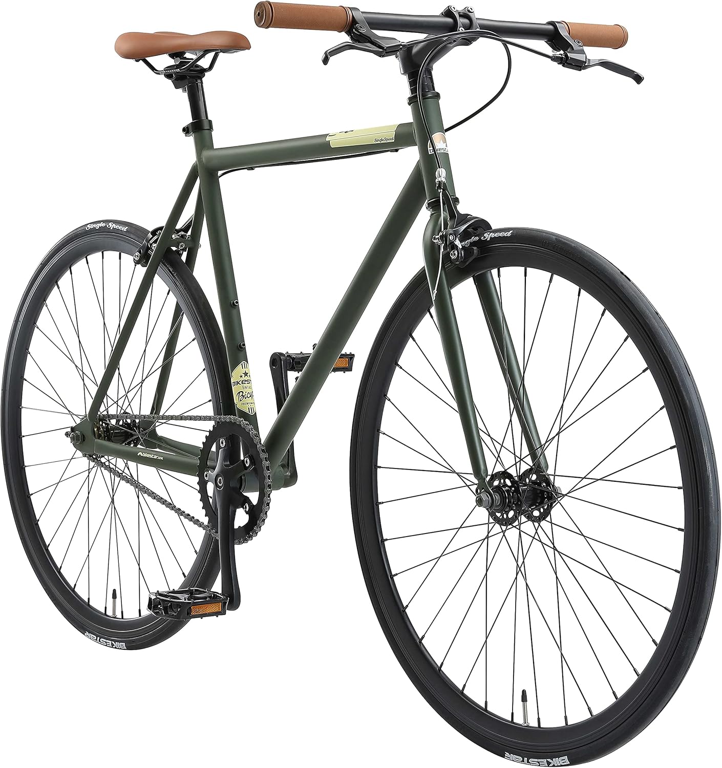 Bicicleta urbana retro 28 pulgadas BIKESTAR Single Speed - cuadro de acero HiTen - color verde - estilo vintage - velocidad única-Palolyhaven