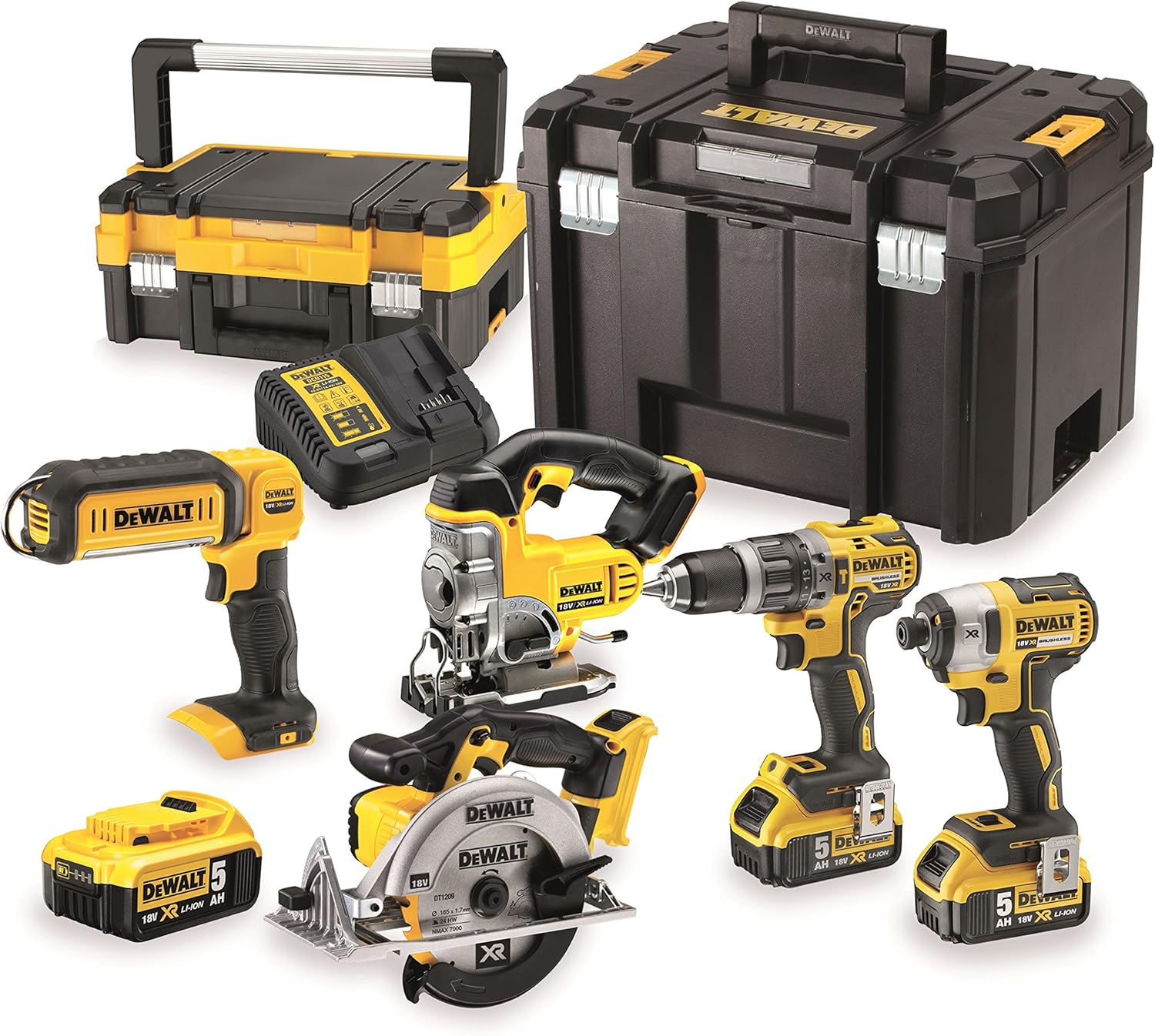 DEWALT DCK551P3T-QW Kit de Herramientas Electrico 18V XR 5Ah Taladro Percutor Atornillador Impacto Sierra Circular Sierra Calar Linterna 3 Baterias TSTAK Profesional Construccion - Kit Multiherramienta DEWALT-Palolyhaven