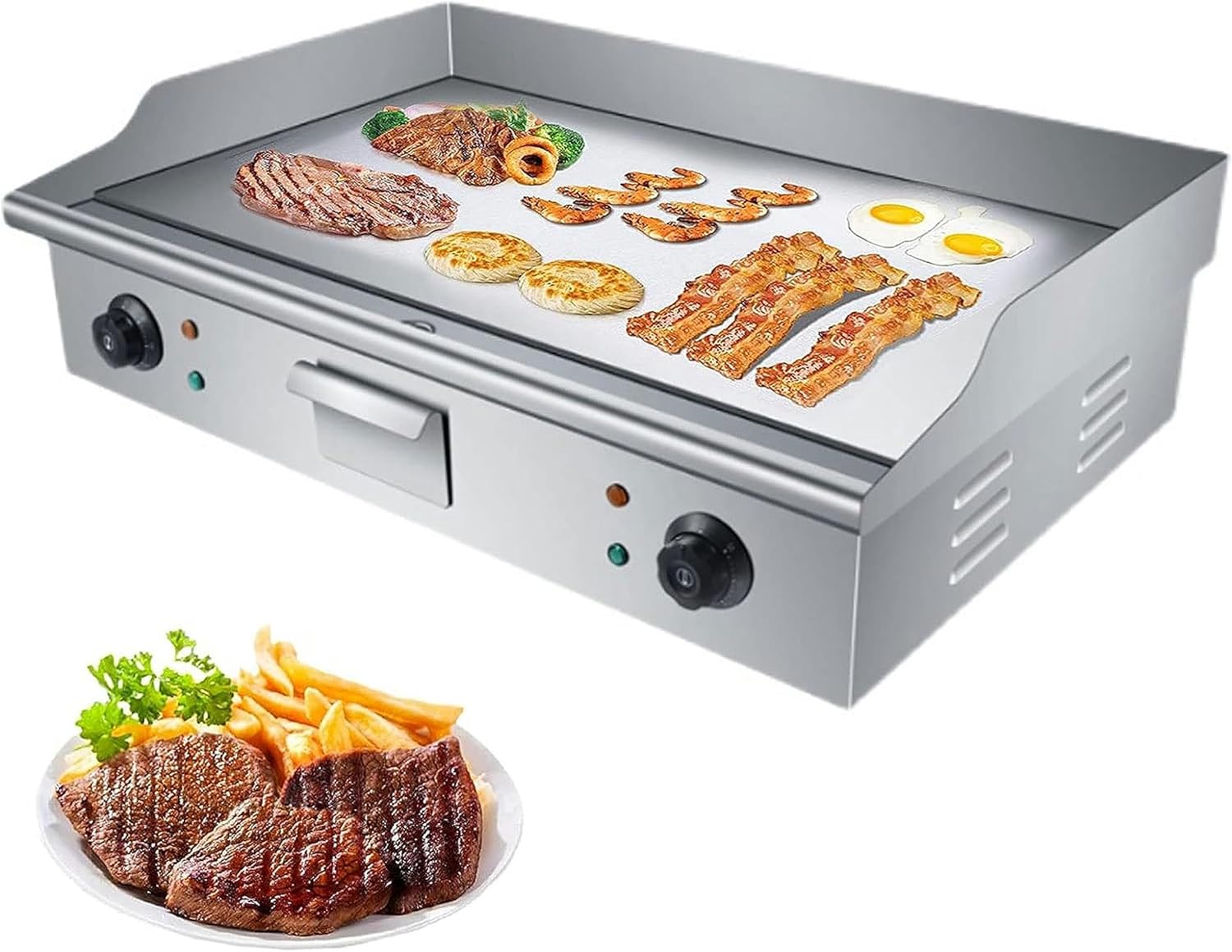ZYJIX parrilla eléctrica comercial de encimera - acero inoxidable - 4400 W - control dual temperatura-Palolyhaven
