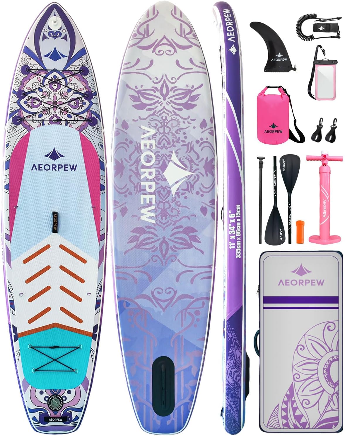 Tabla de remo inflable extra ancha - PVC - 323 x 89 cm - mochila 100 L - remo ajustable - púrpura-Palolyhaven