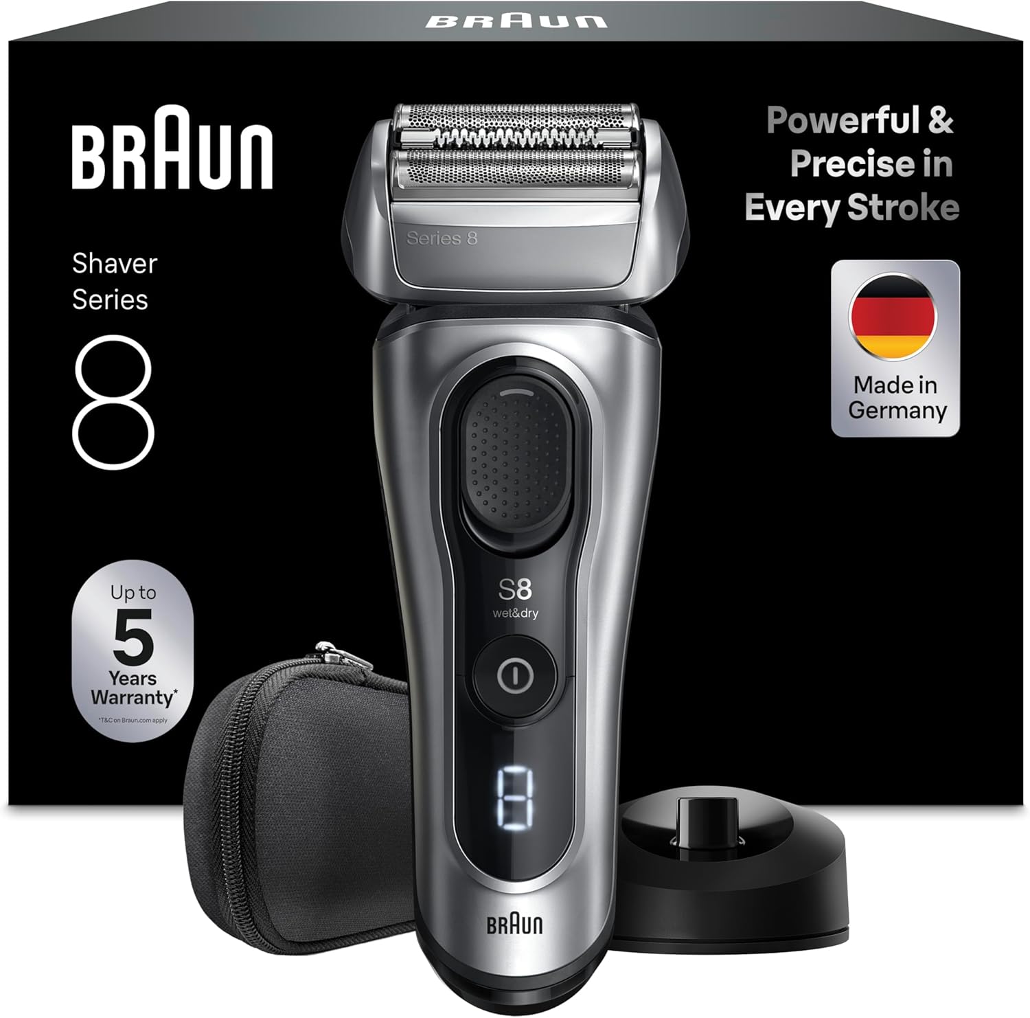 Afeitadora Eléctrica Braun Series 8 8617S Plata - Seco Mojado Cabezal de Precisión Recortadora Base de Carga y Estuche Viaje-Palolyhaven