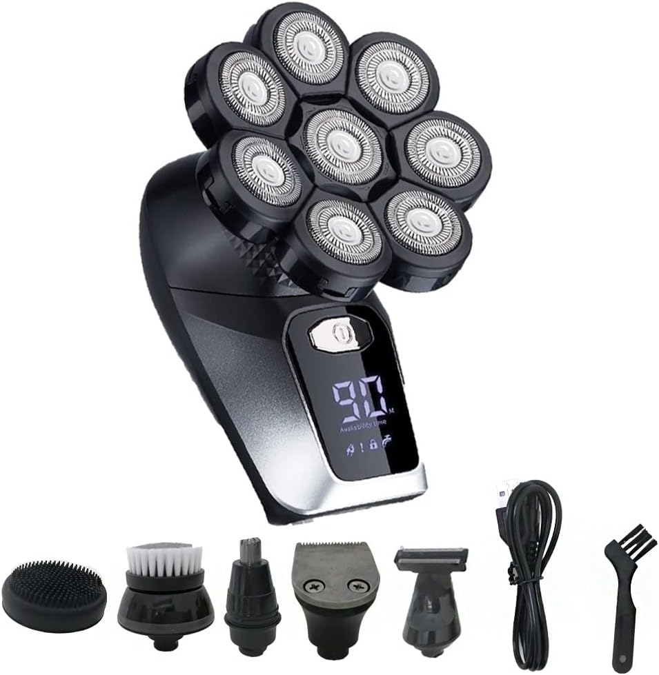 Afeitadora Eléctrica Multifuncional 8D para Hombre Calvo - Kit de Aseo 6 en 1 con Pantalla LED para Cabeza y Barba-Palolyhaven
