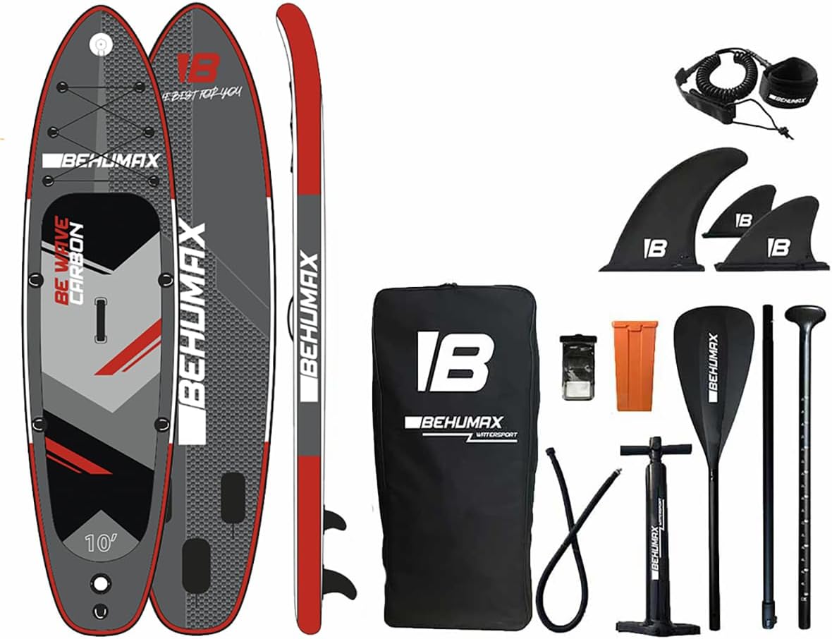 Be Wave Carbon 10 tabla paddle surf 305 x 81 x 15 cm - PVC - remo - 3 aletas - rojo - hasta 120 kg-Palolyhaven