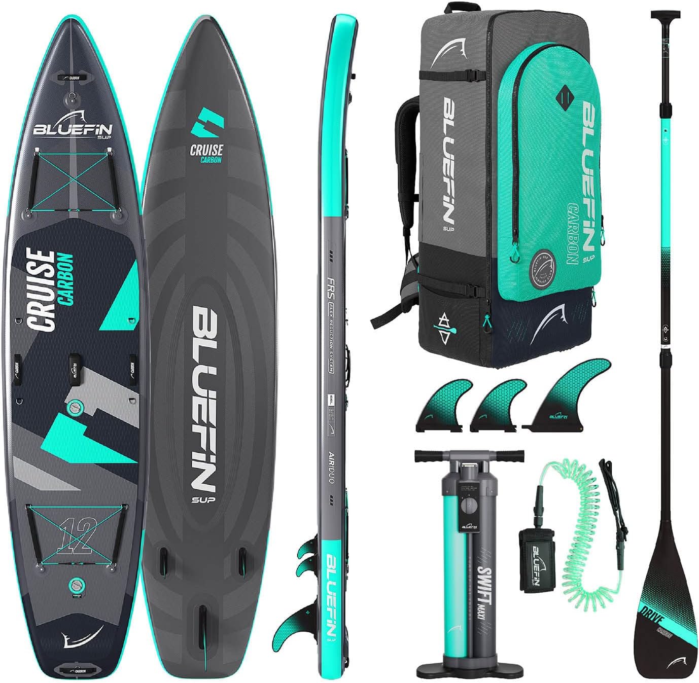 Bluefin Cruise Carbon tabla paddle surf hinchable - 366 cm - ESL Premium - negro - hasta 175 kg-Palolyhaven
