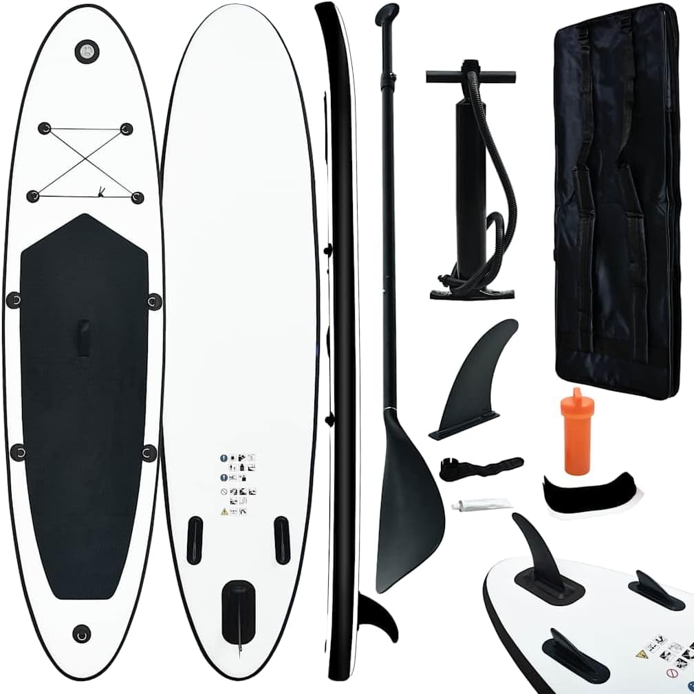 Tabla Paddle Surf Hinchable vidaXL con Remo - SUP Inflable Negro - PVC Resistente - Capacidad 198,4 Libras - Para Todos los Niveles-Palolyhaven