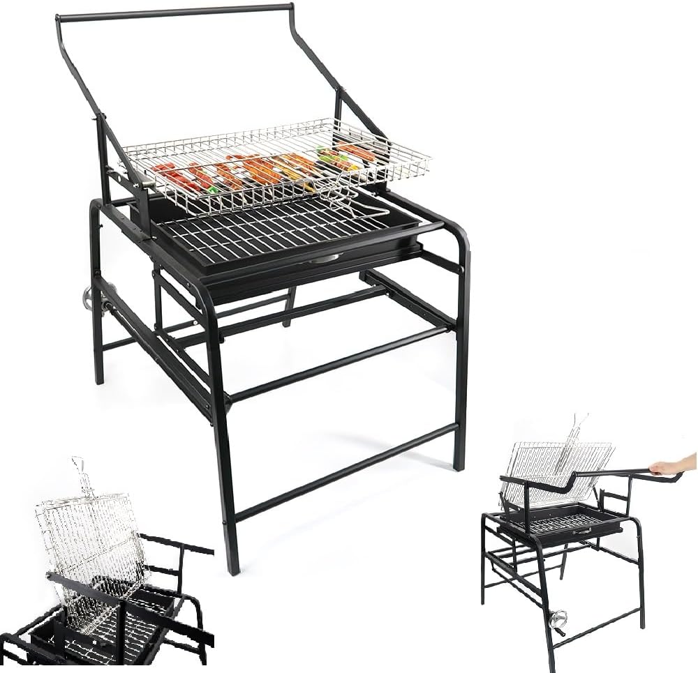 XZEIT parrilla carbón giratoria 360 - acero carbono inoxidable - altura ajustable - camping y picnic-Palolyhaven