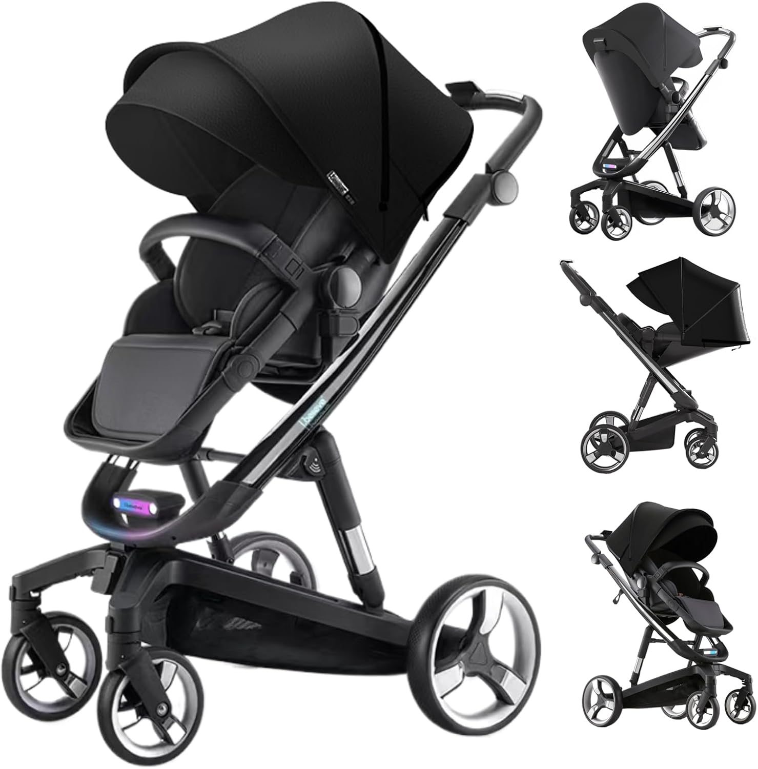 Carrito de Bebé Eléctrico Inteligente - Plegado en Un Clic - Doble Modo de Empuje - Estructura de Aluminio - WL8 Black-Palolyhaven