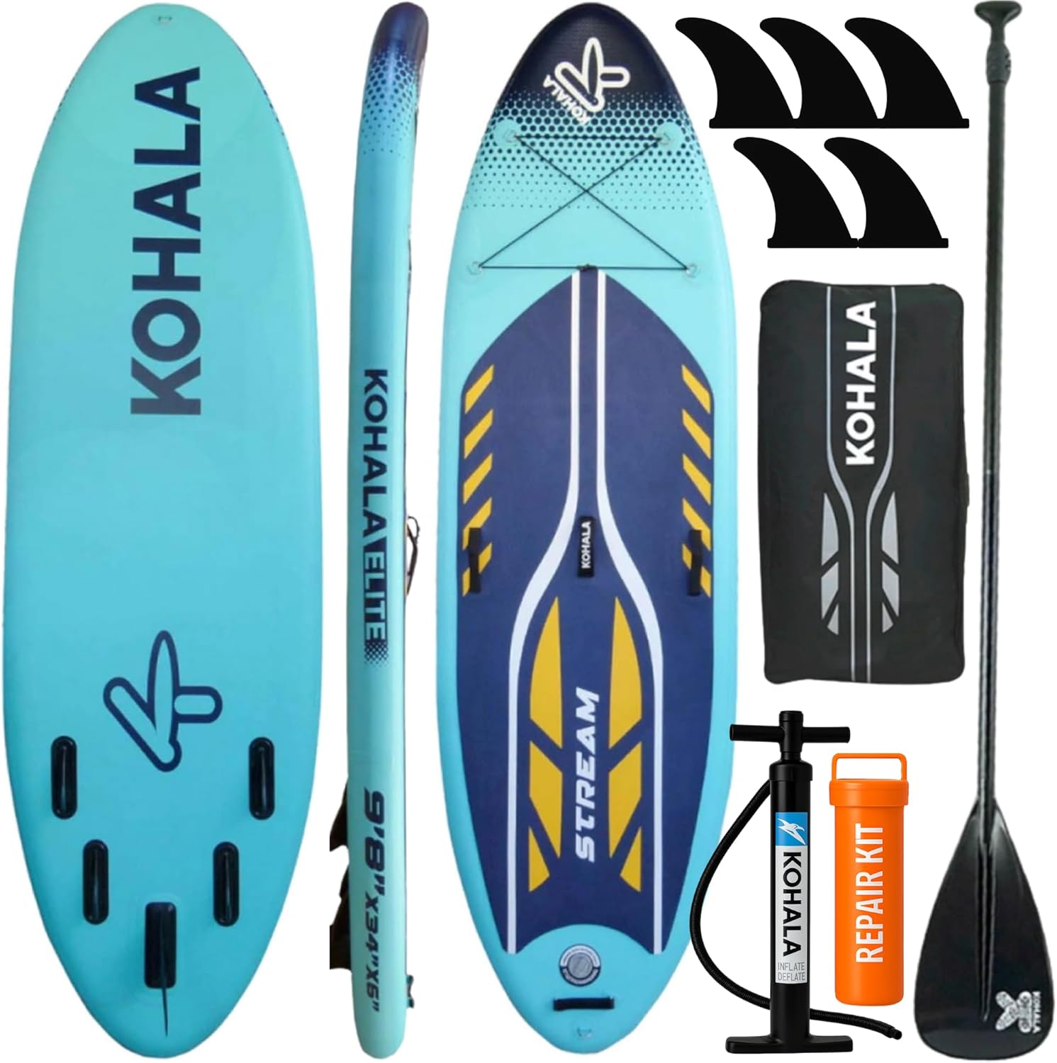KOHALA Stream River 98 tabla paddle surf hinchable - PVC - 295 x 85 cm - pack completo - amarillo-Palolyhaven